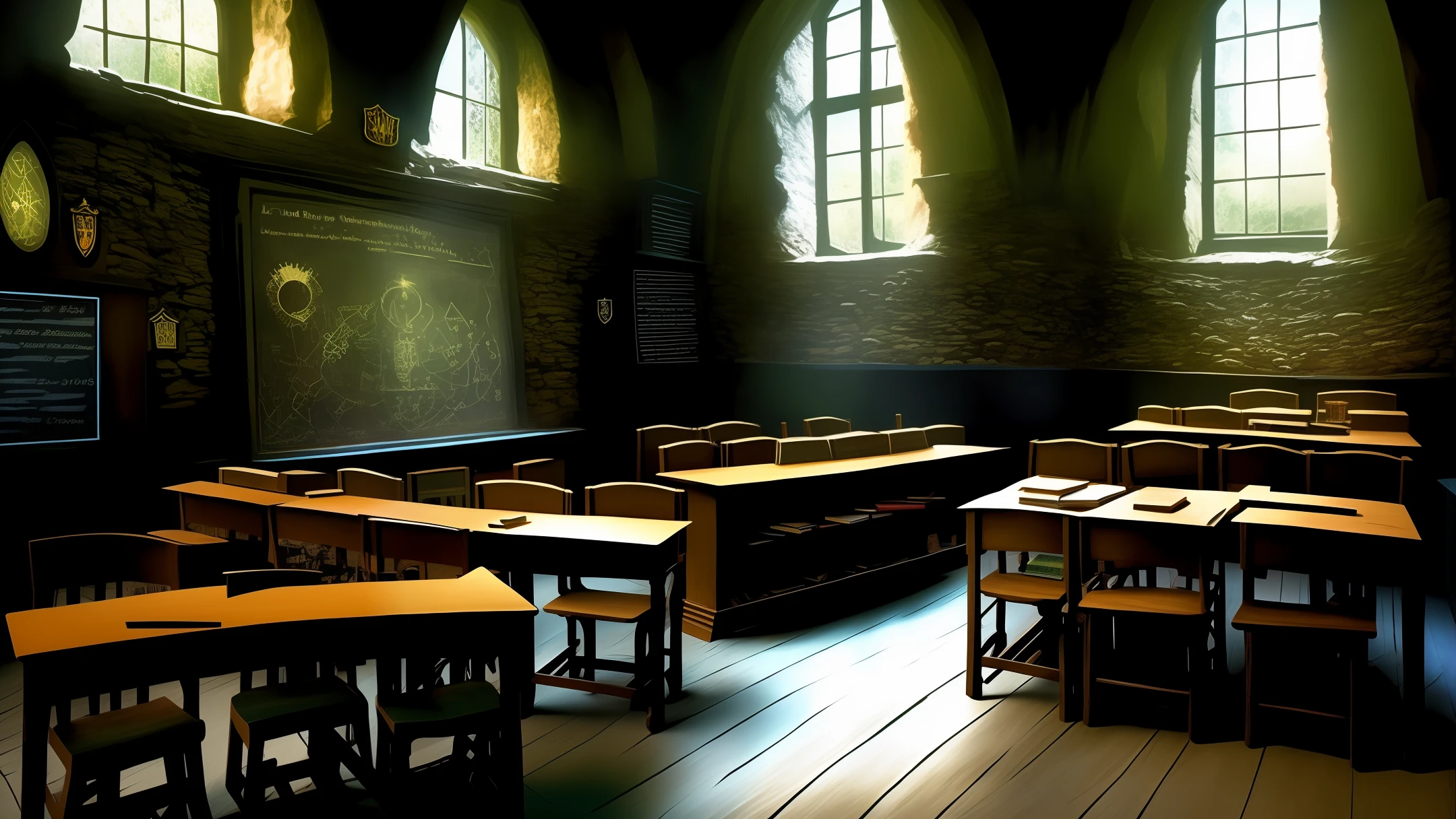 Harry Potter's Magic Classroom,Ancient and mysterious,photorealestic