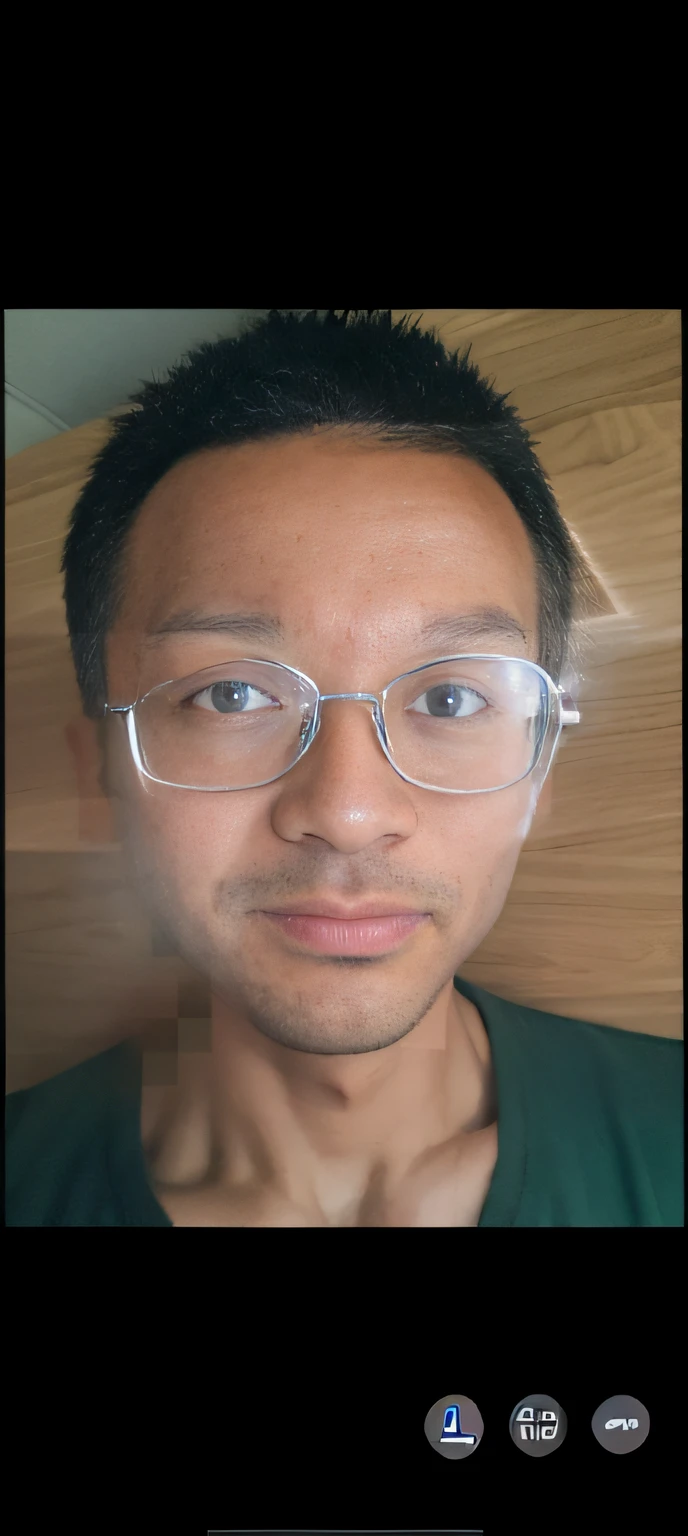 Alafard man looking at a cell phone wearing glasses and a green shirt, face clearly visible, Round glasses Wear small round glasses, Clearly visible face, large round glasses --auto