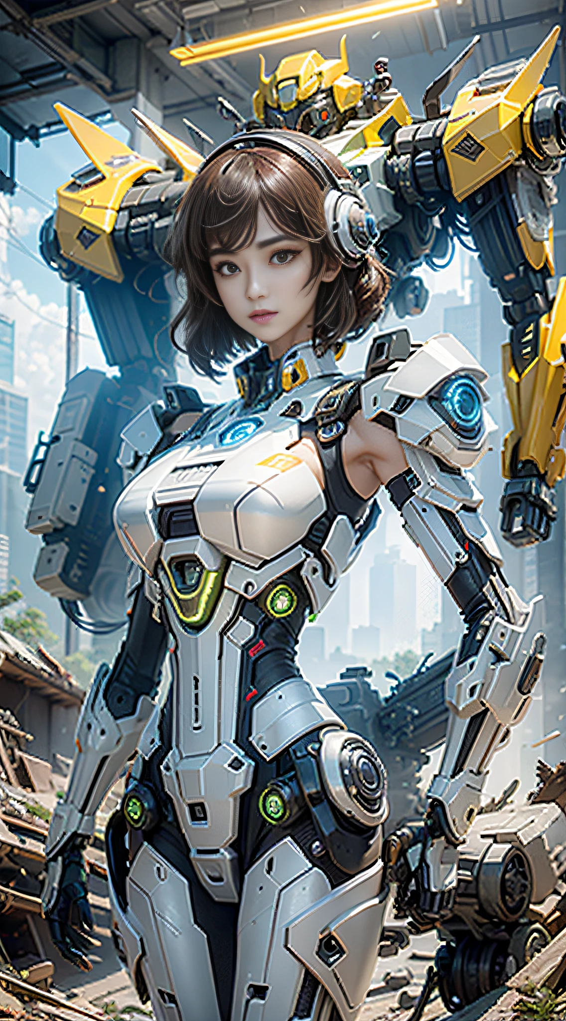 ((Best quality)), ((masterpiece)), (highly detailed:1.3), 3D,Shitu-mecha, beautiful cyberpunk women with her mecha in the ruins of city from a forgoten war, ancient technology,HDR (High Dynamic Range),Ray Tracing,NVIDIA RTX,Super-Resolution,Unreal 5,Subsurface scattering,PBR Texturing,Post-processing,Anisotropic Filtering,Depth-of-field,Maximum clarity and sharpness,Multi-layered textures,Albedo and Specular maps,Surface shading,Accurate simulation of light-material interaction,Perfect proportions,Octane Render,Two-tone lighting,Low ISO,White balance,Rule of thirds,Wide aperature,8K RAW,Efficient Sub-Pixel,sub-pixel convolution,luminescent particles,light scattering,Tyndall effect