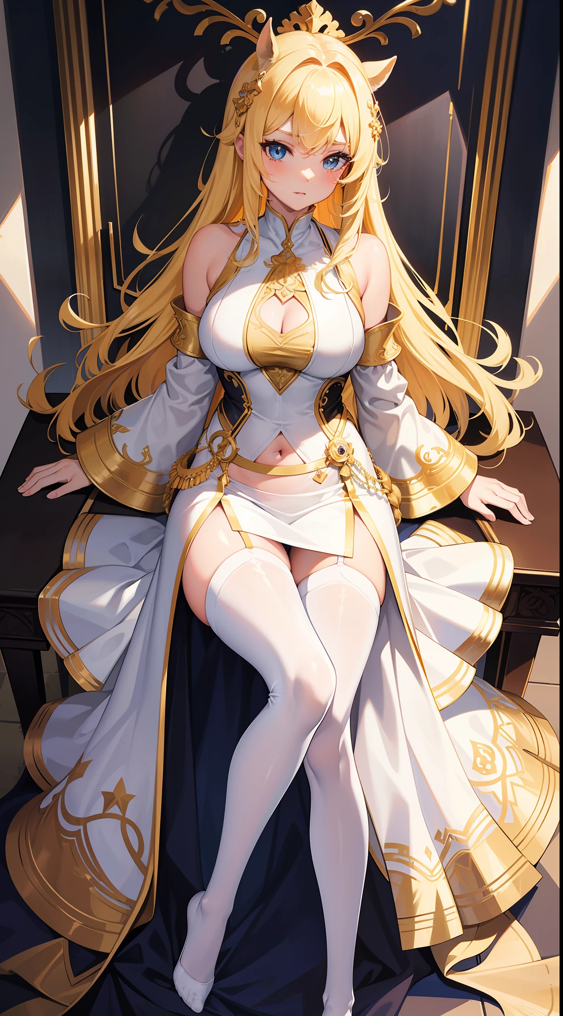 16k, hyper HD, retinas, Masterpiece, ccurate, Anatomically correct, High details, Best quality, High quality, A high resolution，coiffed blonde hair,shairband，hair adornments，dual horsetail，Sleeveless dress，short  skirt，Hosiery，White tights，In the daytime，mediuml breasts，Brilliant，opulent，first person，illustration，quadratic element，Open navel，big assa，cropped shoulders，white  panties，cosplay，Asia face， old，teens girl，Long legs，lacepantyhose，full bodyesbian，Barefoot，Open skirt bottom，White dress，The hem of a sexy dress，palaces