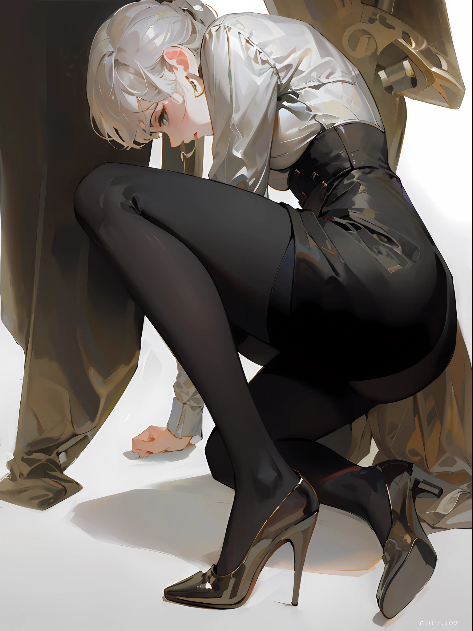 There was a woman kneeling cross-legged, 2 b, 2b, Dressed transparently. painting of sexy, Guviz-style artwork, the anime girl is crouching, krenzcushart, highly detailed exquisite fanart, Guviz, Guweiz in Pixiv ArtStation, 2b NIER automata，（（（Transparent clothes）））