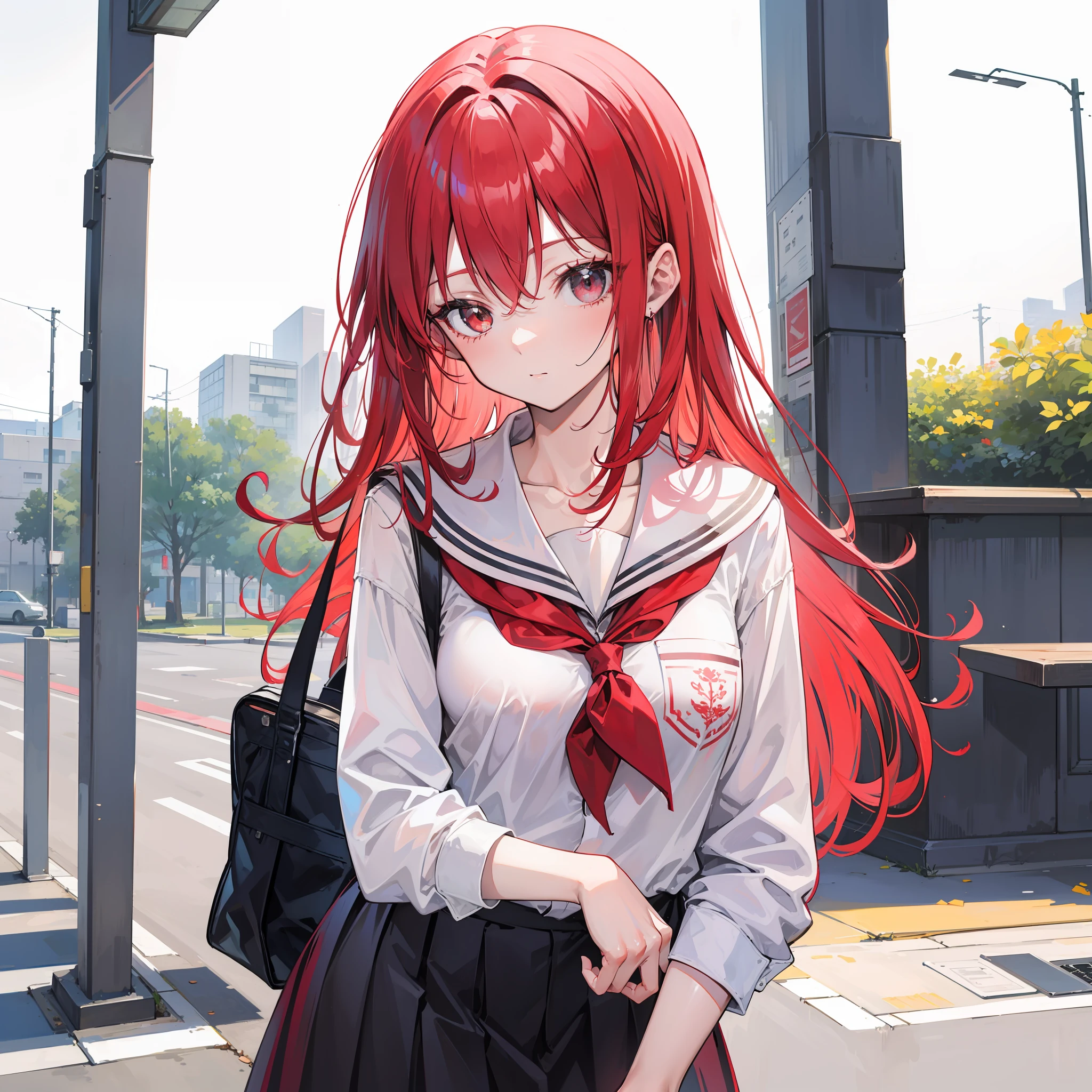 red tinted hair，school ground