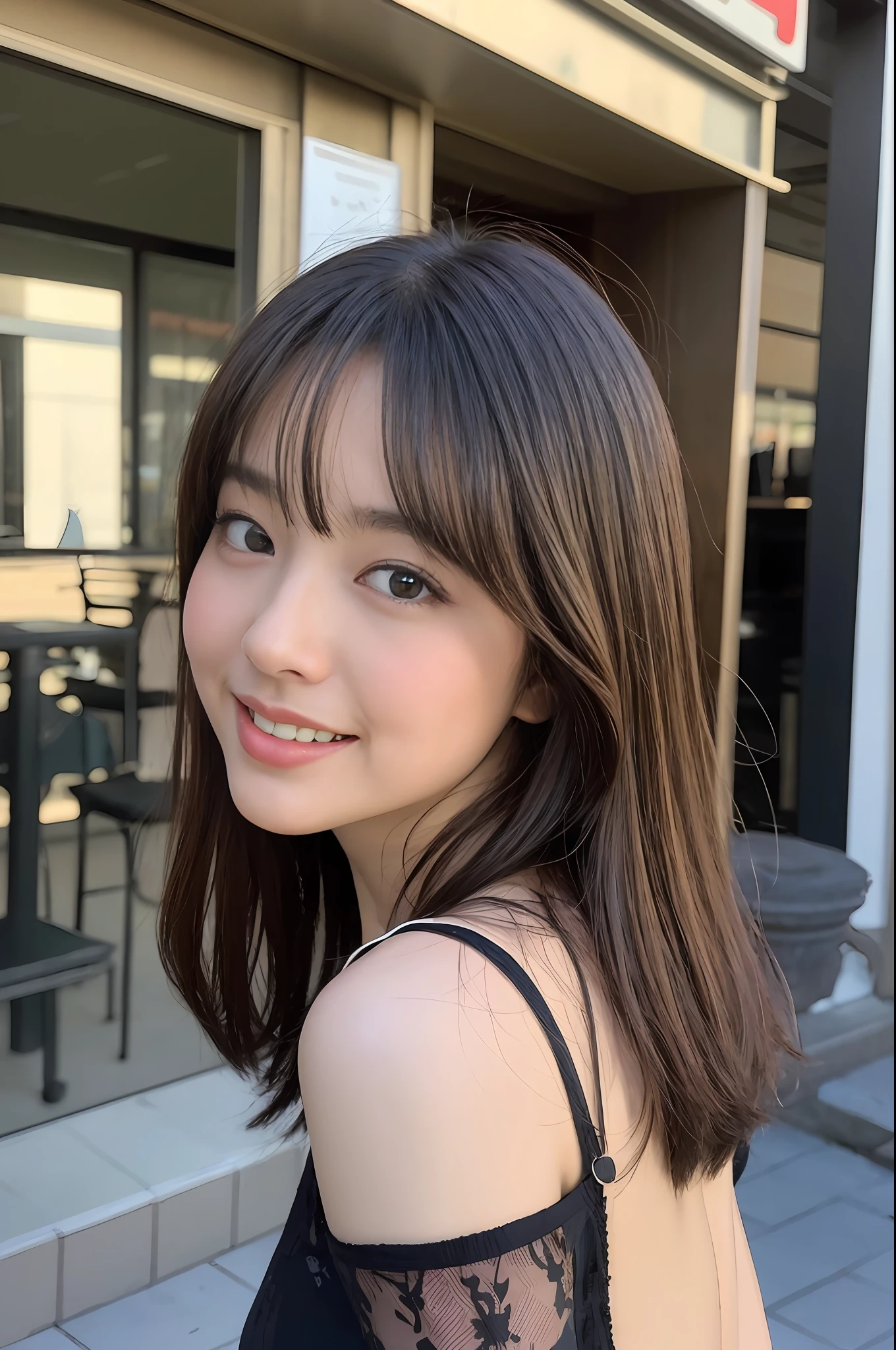 (8k、RAW Photography、top-quality、masuter piece:1.2)、ultra-detailliert、ultra res、(realisitic、rialistic photo:1.37)、portlate、high-definition RAW color photography、Professional Photography、highly detailed and beautiful、ighly detailed、8K wallpapers、amazing detailed、huge filesize、Official Art、Highly detailed CG Unity 8k wallpapers、highly detailed beautiful girl、extra detailed face、extremely detailed eye、highlydetailed skin、extremely detailed fingers、highly detailed nose、very detailed detailed mouth、Perfect Anatomy、highly detailed back ground、Highly detailed clothing、女の子 1 人、(18:1.2)、Teen、Cute little girl s、famous Japan idol、cute little、Realistic body、小柄、de pele branca、glistning skin、Slim body、handsome body、A dark-haired、Long straight hair、(Blunt bangs:1.2)、a smile、kawaii、zora々Right、kawaii faces、lifelike face、Delicat eyes、Sauce order、Underwear、耳Nipple Ring、Looking at the camera、cowboy shot、front facing、Standing、Contrapo, high street, public, crowd, 动态照明, very Bigger breasts,