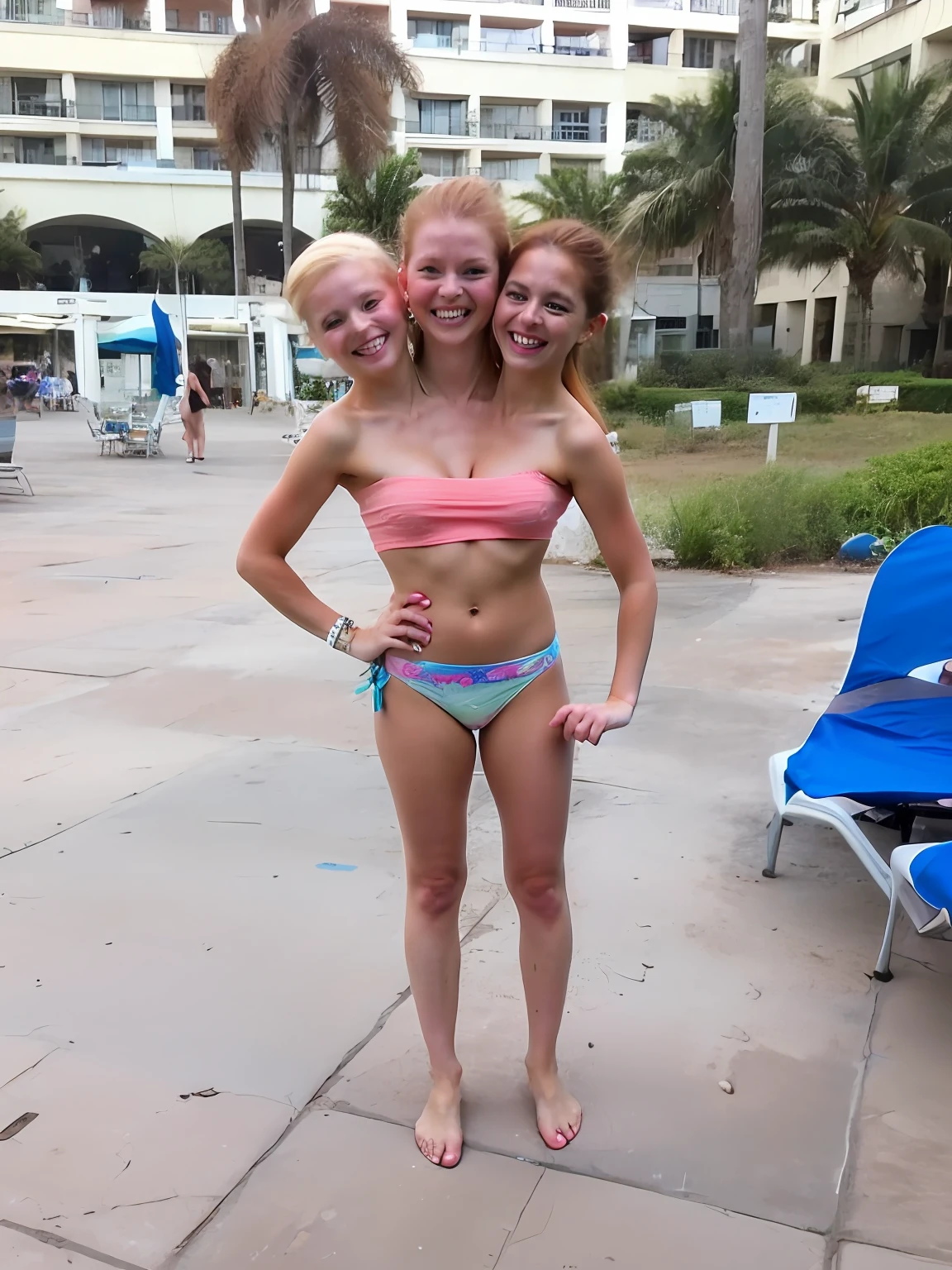 2heads, two headed girl, (mom and daughter:1.5), (one torso:1.5), (female:1.5), (redhead:1.4), (teenager:1.4), (caucasian:1.5), (two heads on one body:1.4), conjoined twins, heads side by side, one torso, young, uncomfortable, barefoot