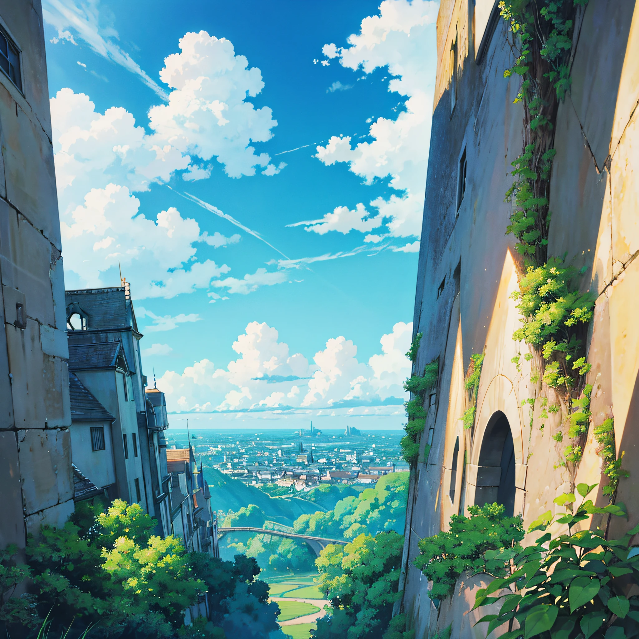animesque、Skyscape with clouds、Landscape without buildings、You can see the touch of the brush、Studio Ghibli、Ghibli、Scenery、Style、Golden Time、sky line --auto