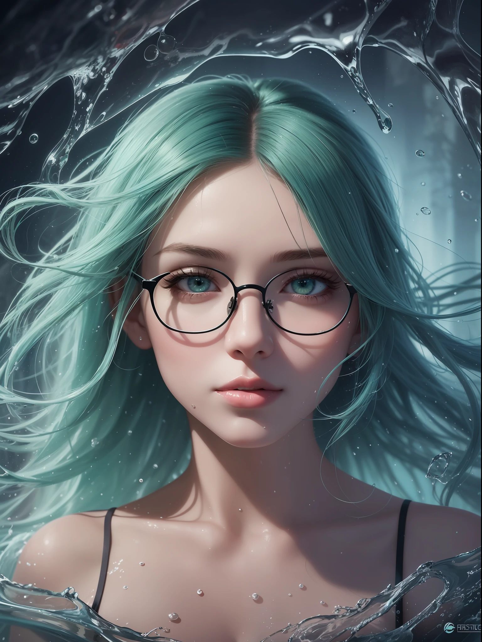 Realistic, full-body portrait of a young woman, 20 years old. perfect body, realistic perfect body composition, wet body in the rain, waterfall scene. realistic beautiful green eyes, cool face, fair skin, good looking, tattoo art, sexy sexy liquid acrylic outfit, glasses, warm dreamy light, volumetric light, powder adventure style paper, dynamic gradients, vivid colors, illustrations, highly detailed vector curves, simple, smooth and clean, vector art, smooth, character design, cinematic, Surrealism, posters, masterpiece collection, lush vivid colors, sunsets, wet gouache. High image quality, meticulous detail, perfect realistic work