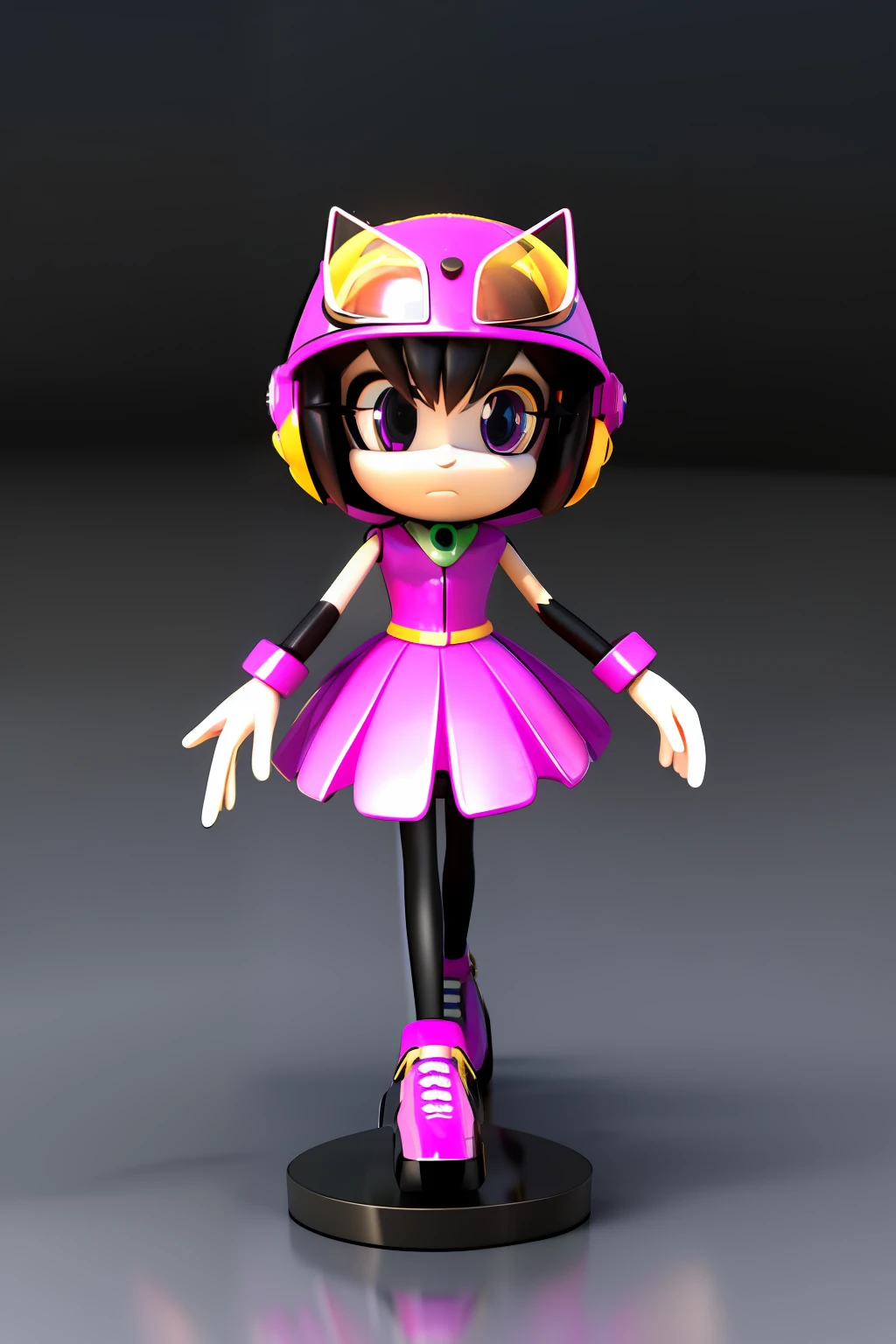 Space girl, transparent helmet, purple gradient hair, super big eyes, pouty mouth, small body, long legs, bubble skirt, POPMart style, cute, dreamy, simple, girly, sci-fi, by Kenny Wong, trendy toys, IP design, blind box, resin material, PVC, 3D rendering, Blender,octane render,Maxon Cinema 4D ,high detail,sophisticated,8K,HDR...