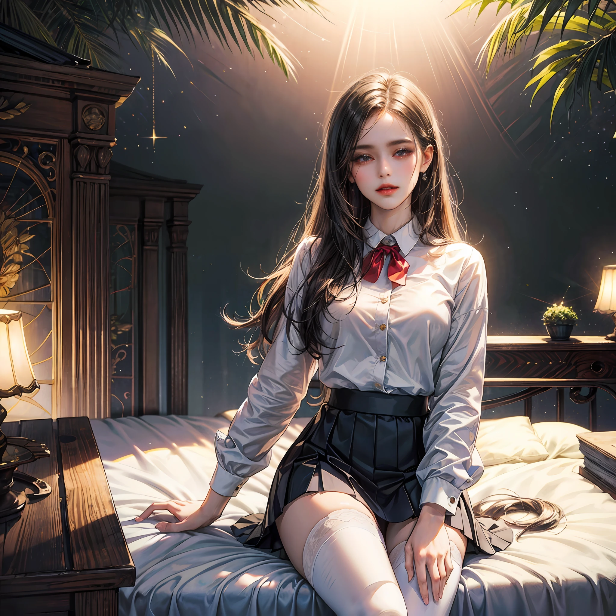girls,Beautuful Women,whitestocking,onbed,short skirt,Pure,rays of sunshine,high qulity,tmasterpiece,Need --auto