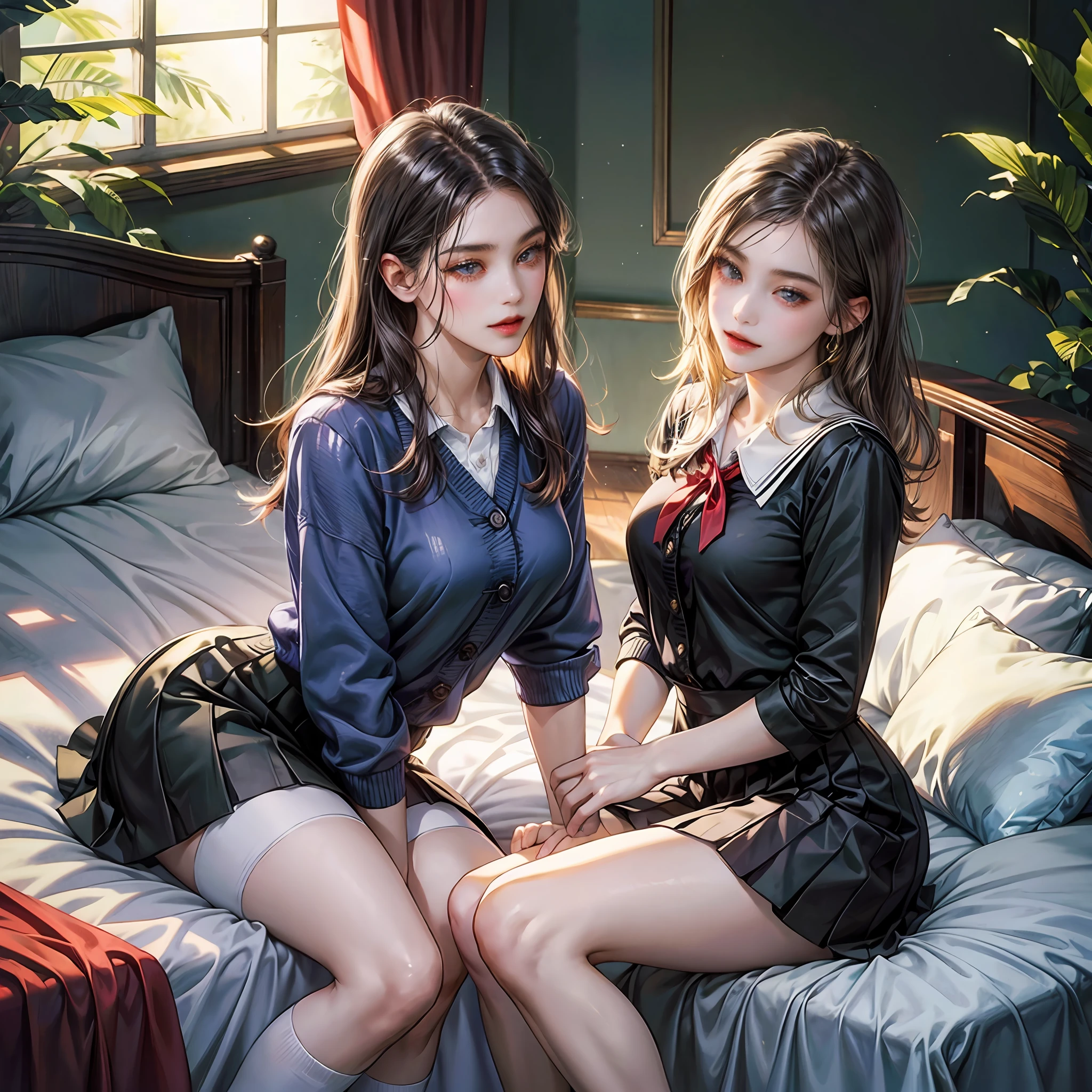 schoolgirls,Beautuful Women,whitestocking,onbed,short skirt,Pure,rays of sunshine,high qulity,tmasterpiece,Need --auto