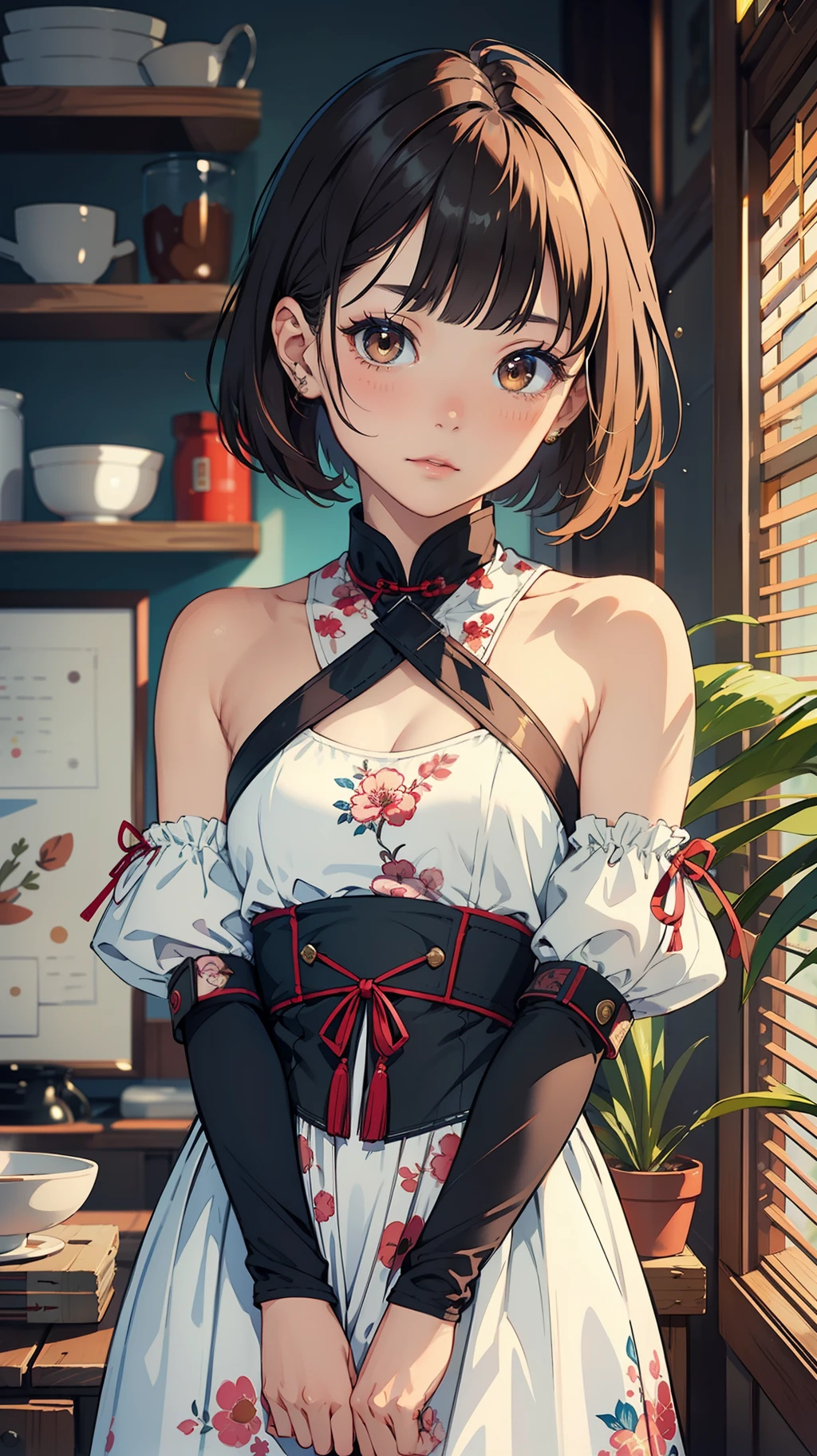 (masterpiece,best quality)(extremely detailed illustration)(official art)(ultra-highdetail)(extremely awesome detailed pretty beauty face,beauty face)(Perfect anatomy)
15 years old,loli face,baby face,no make-up,brown eyes,brown hair,medium hair,bob cut,okappa,slender,small breasts,naked,embarrassed,blush,cowboy shot,
china dress,indoor