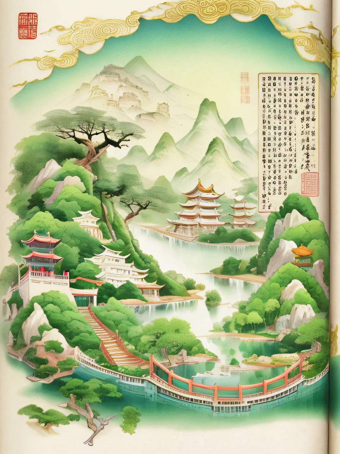 a page in the illustration book with text:of book, 3D of Chinese landscape,Out of paper,book --version 5.2--aspect 3:4--stylize 350--quality 2--stvleraw