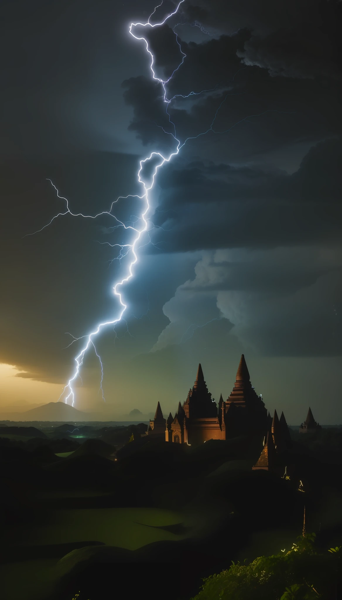 Blue Lightning and thunder, dark clouds, dark