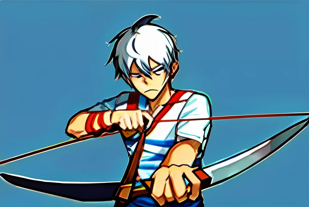 drawing of a man holding a knife in his hand, clean anime outlines, clean lineart, Line art!!, sharp lineart, Outlined!!!, pointing his bow, perfect lineart, Simple lines of art, Outline sketch, linear art, intense line art, drawing an arrow from his quiver, Line sketch!!, contour drawing, thick lineart, thin line art