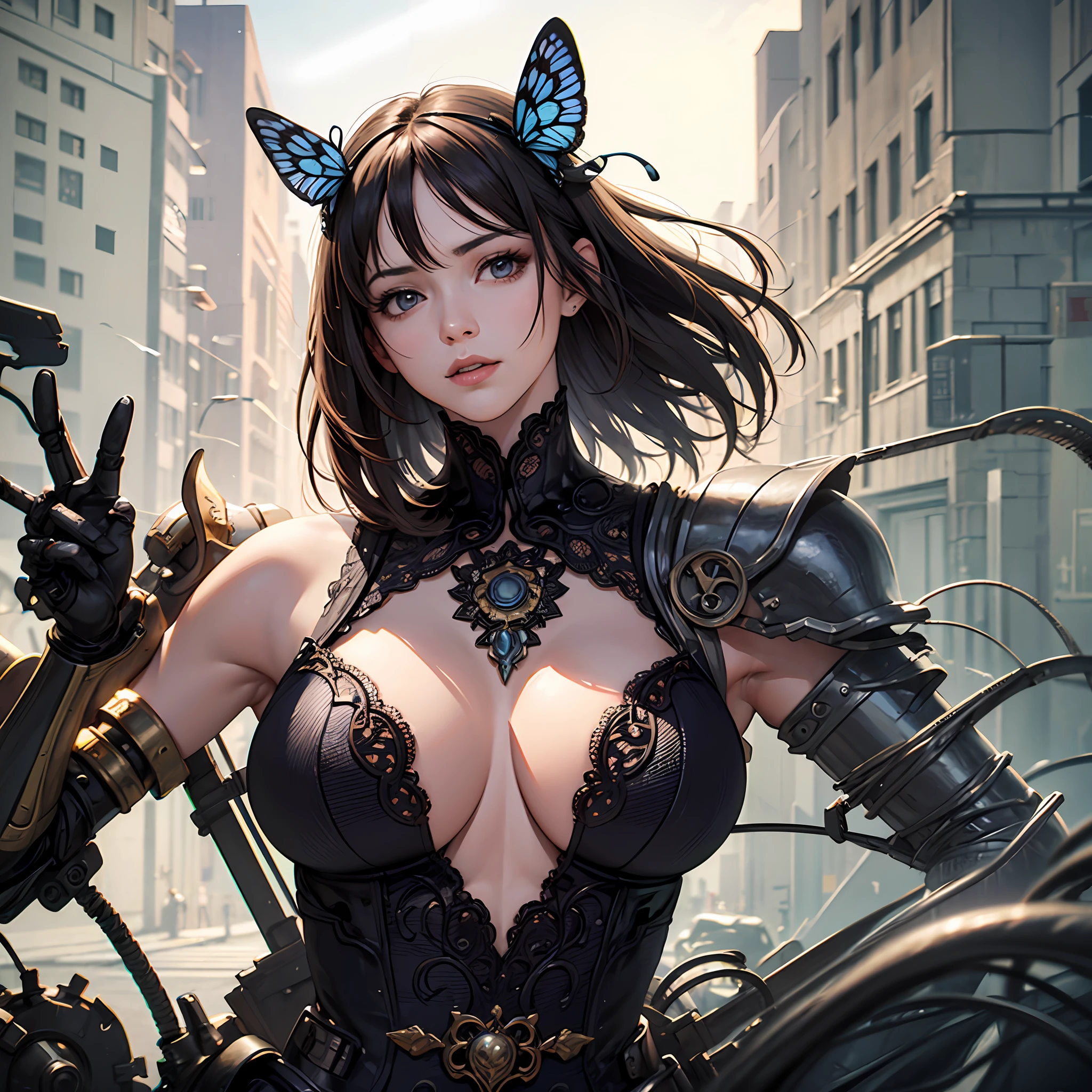 butterfly, 独奏, The whole body is made of metal, (A cyborg:1.1), ([tail | Detailed wire]:1.3), (intricate detials), HDR, (intricate detials, hyper-detailing:1.2), cinematic still, vignette, in the center, “Hyper-realistic textures," "Exact Details,” “Realistic still life,” “Realistic portraits,” “Realistic landscapes.   Landscapes."street fighter --auto