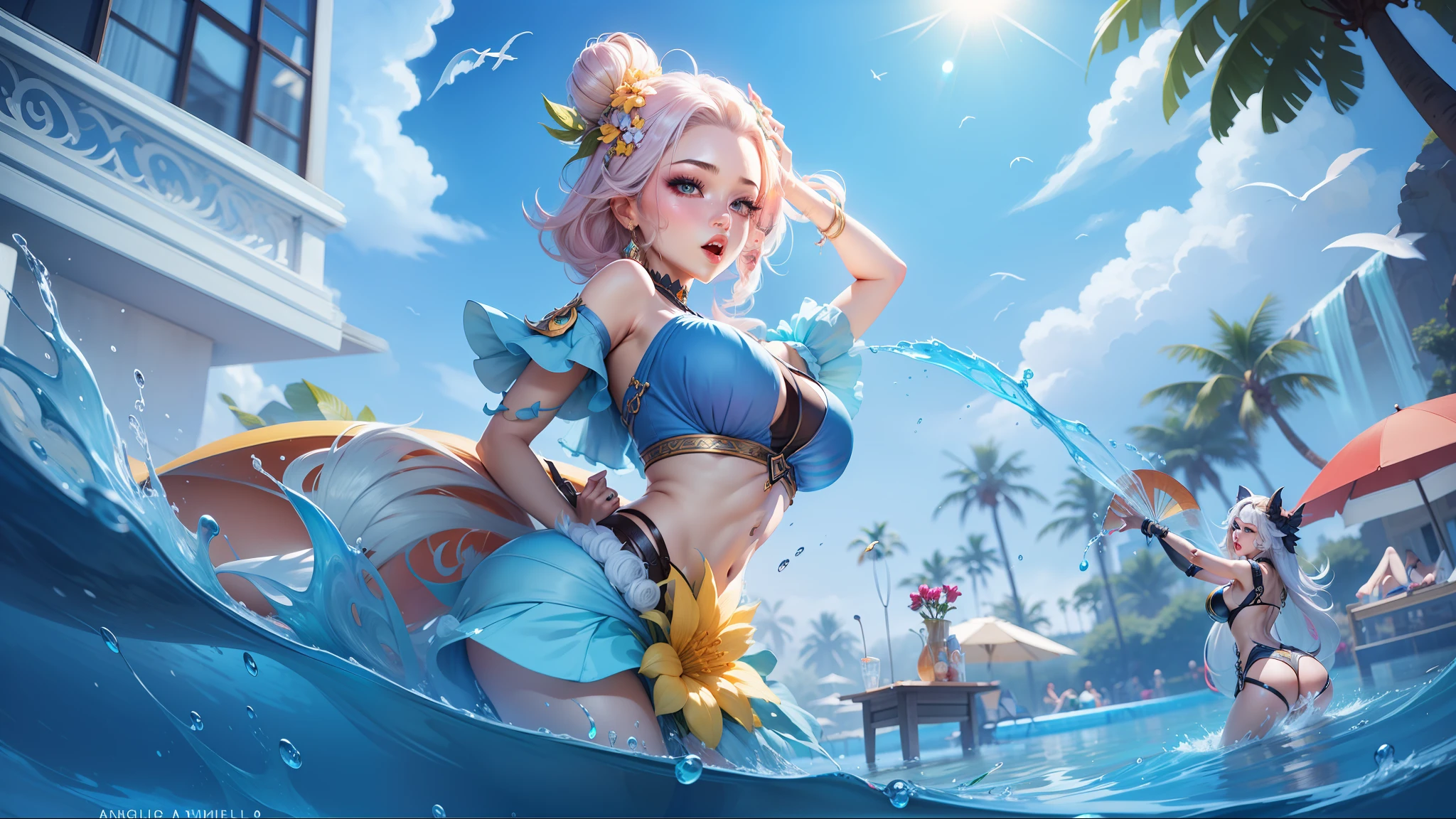 1girl, summer vibes, angela, mobile legend, sexy, ahegao