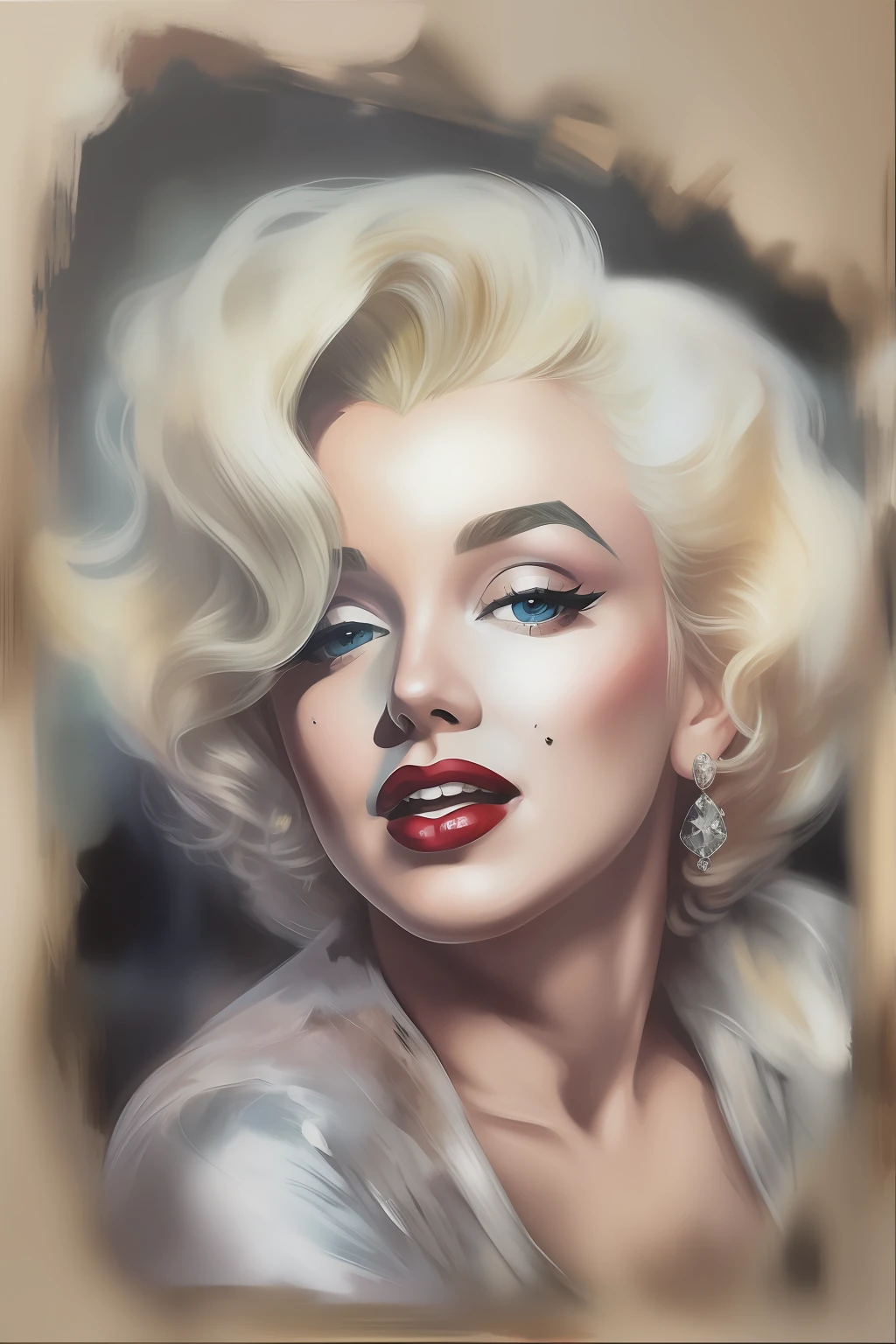 a painting of Marilyn Monroe, rough paint, reflection, high detail, Something