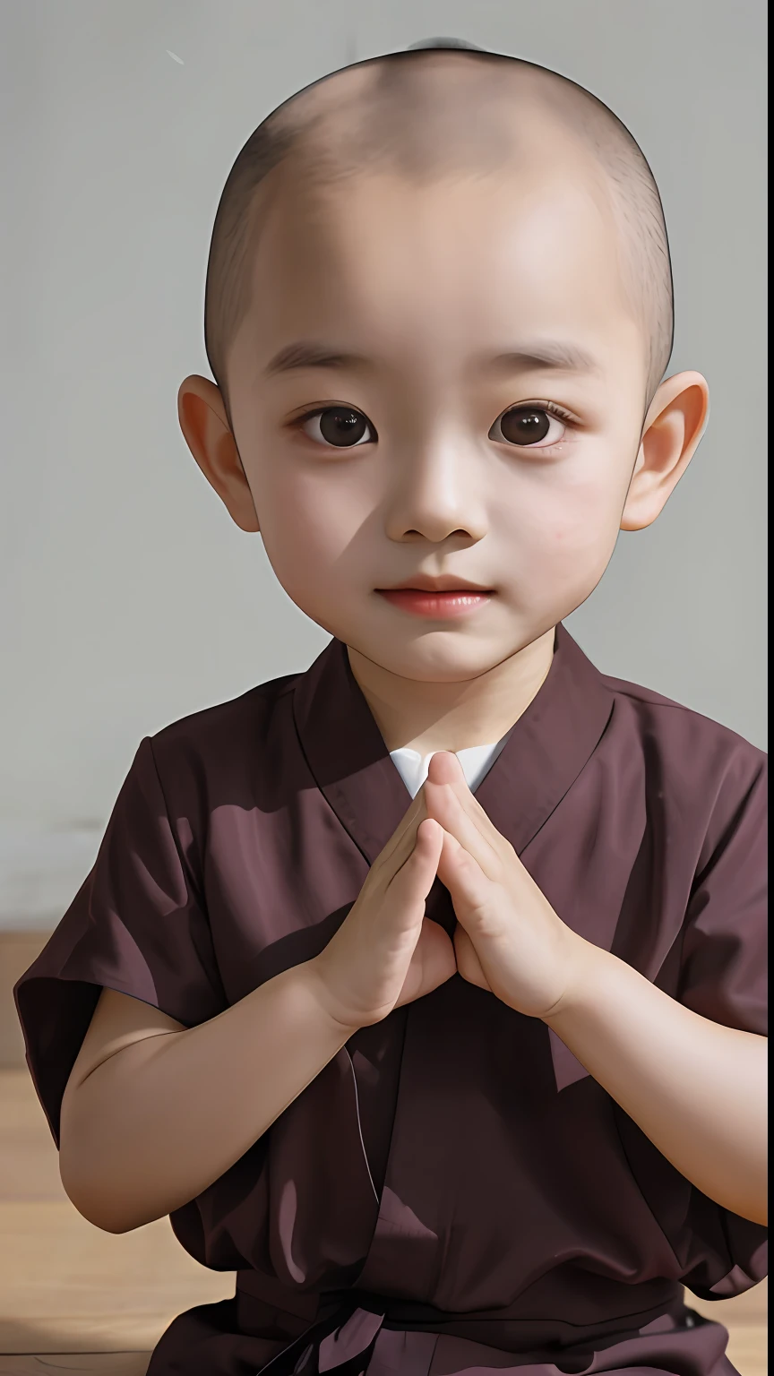 Aradd's child sits on a wooden floor,Put hands together andpray, yanjun cheng, Cai Xukun, wearing nun outfit, jaeyeon nam, close up portrait shot, Close portrait, Buddhist, portrait of monk, monk clothes, mingchen shen, Soft portrait shot 8 K, buddhist monk, detailed portrait shot, closeup portrait, close up portrait shot