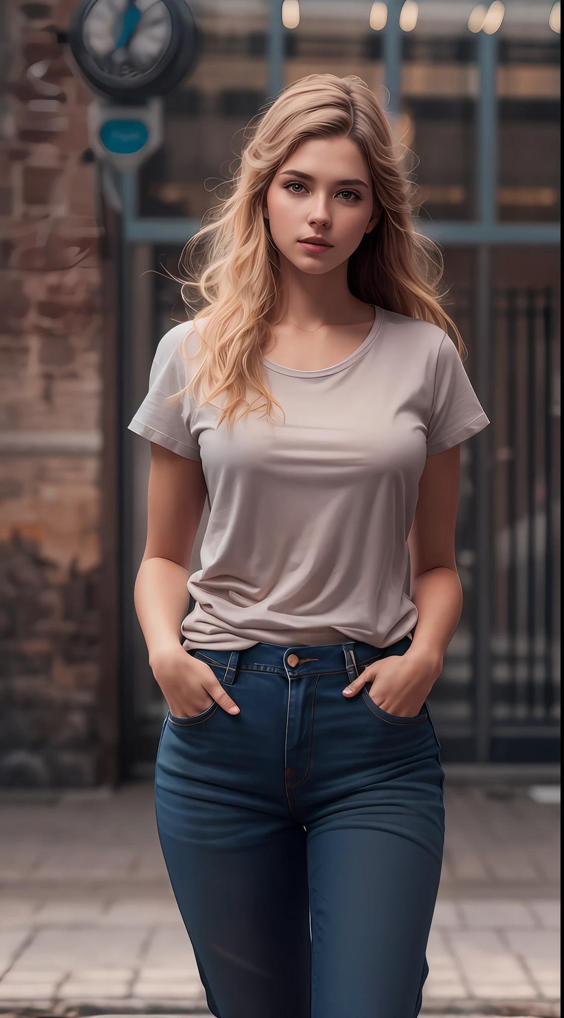 Beautiful Swedish university student, loira, ((magra)), corpo inteiro, em roupa t-shirt e jeans, do lado de fora na rua, ((magro, pequeno)), fotorrealista, foto, obra-prima, realista, realismo, fotorrealismo, alto contraste, Photorealistic digital art trend on Artstation 8k HD high definition realistic detail, detalhada, textura da pele, hiperdetalhada, textura realista da pele, armadura, melhor qualidade, ultra high-resolution, (fotorrealista: 1.4), alta resolução, detalhada, foto crua, sharp re, by Emily Soto nikon d850 film stock photography 4 camera kodak portra 400 lens f1.6 colors rich hyper realistic texture dramatic lighting unrealengine trend in artstation cinestill 800, RAW.