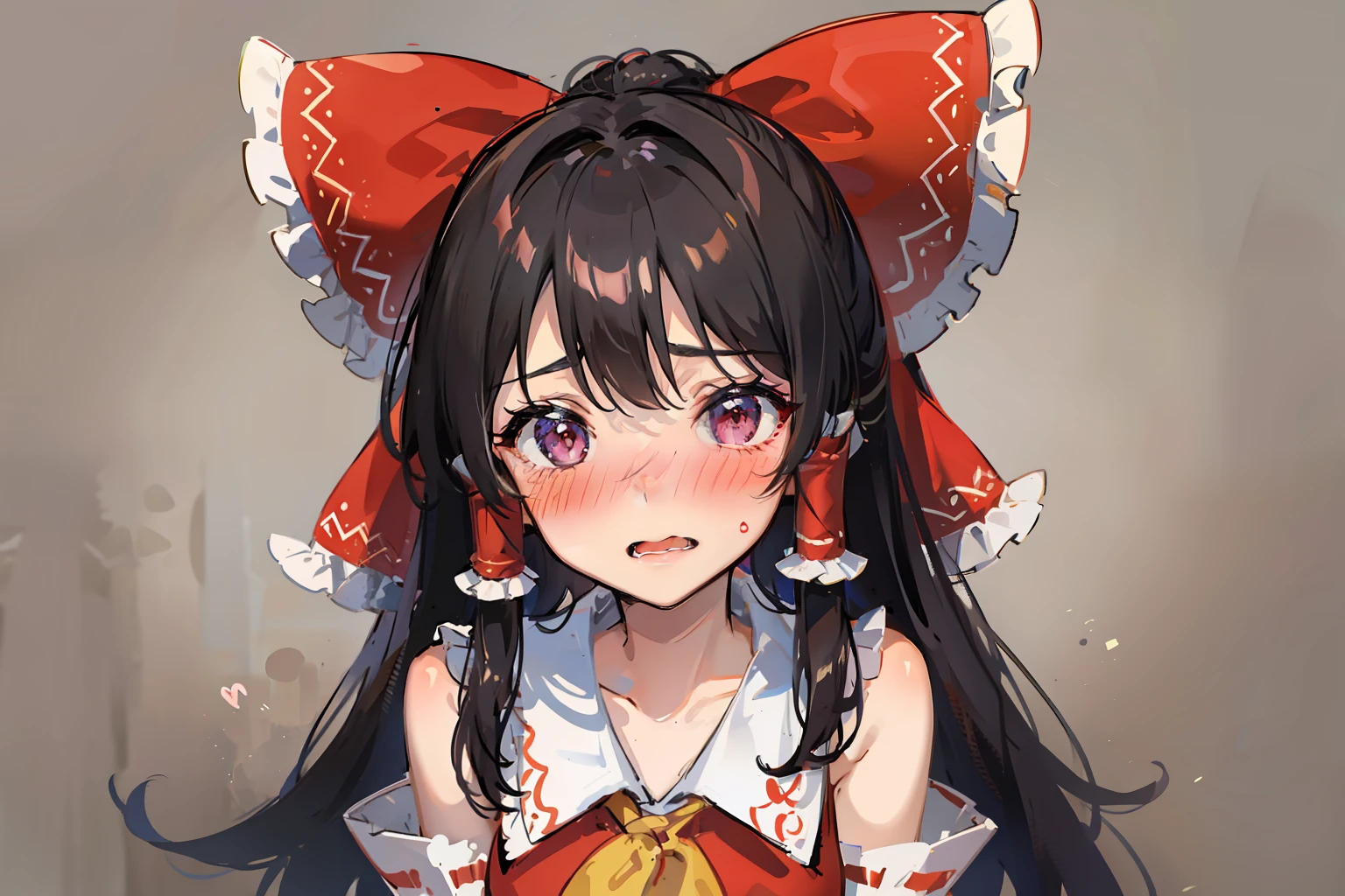 Borei Reimu，embarrassed from，with blush cheeks，kawaii