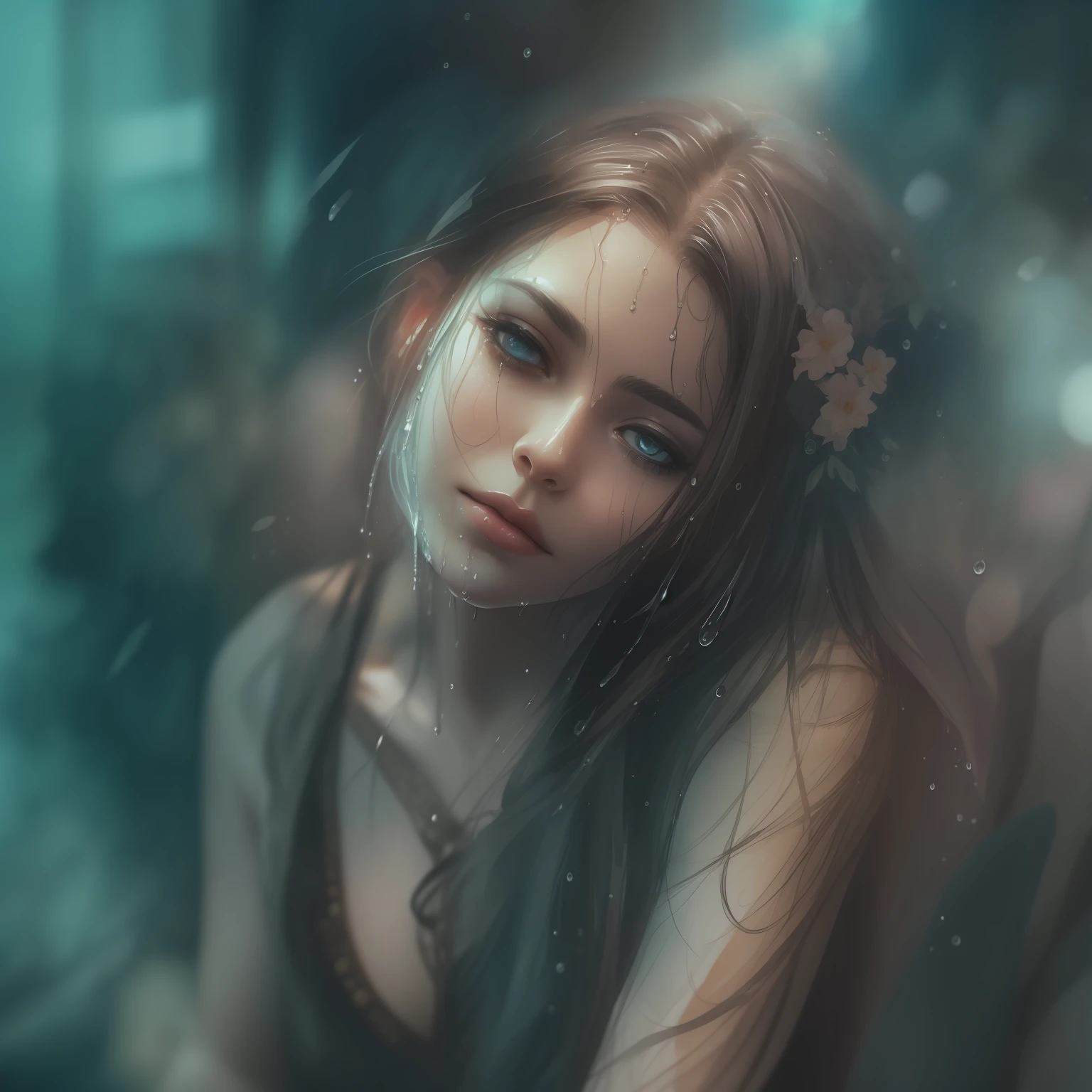 Digital art, watercolor, wet style, dreaming beautiful woman, highly detailed, grunge, detailed and intricate environment sharp focus, intricate details, highly detailed, cinematic lighting, high resolution, intricate details, detailed face
