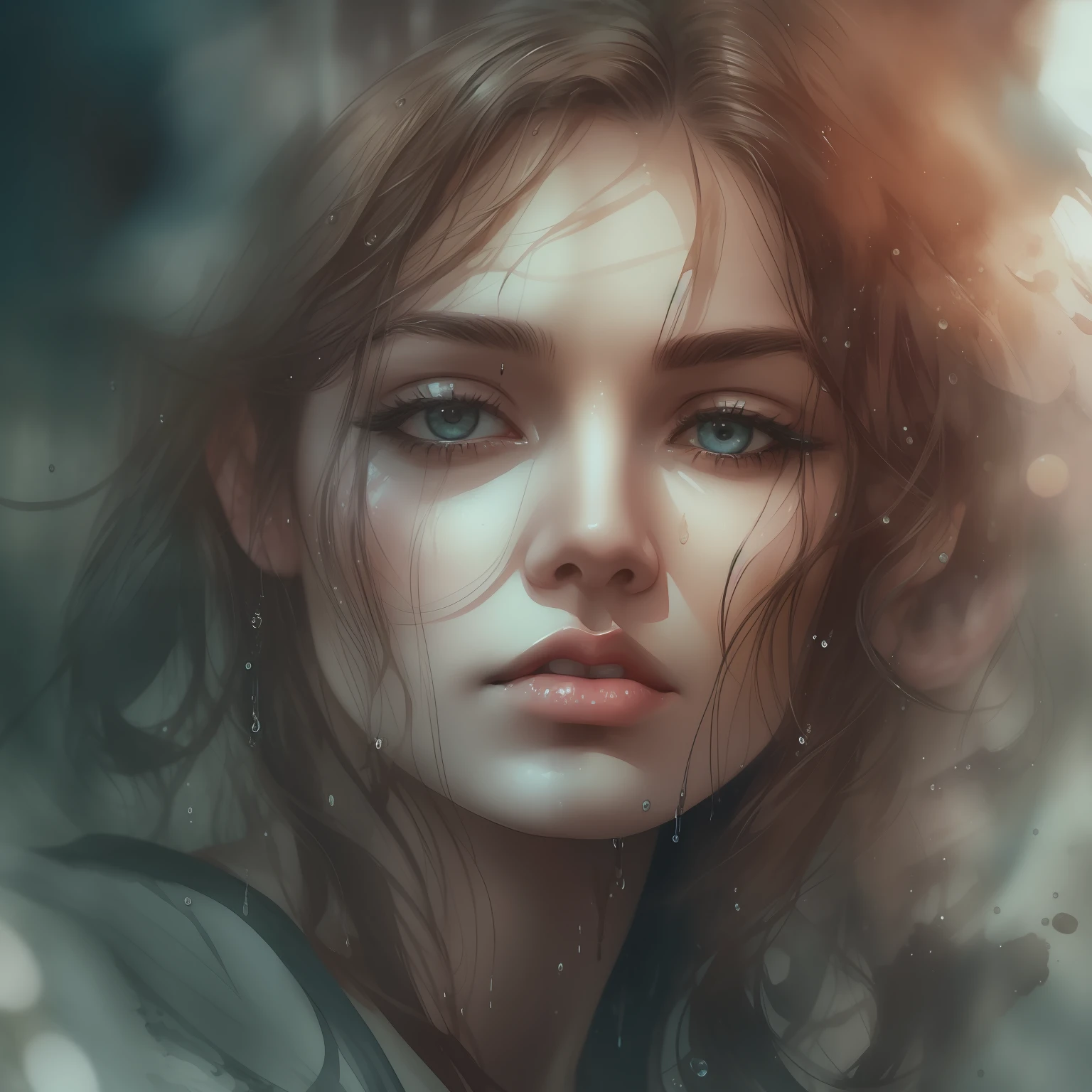 Digital art, watercolor, wet style, dreaming beautiful woman, highly detailed, grunge, detailed and intricate environment sharp focus, intricate details, highly detailed, cinematic lighting, high resolution, intricate details, detailed face