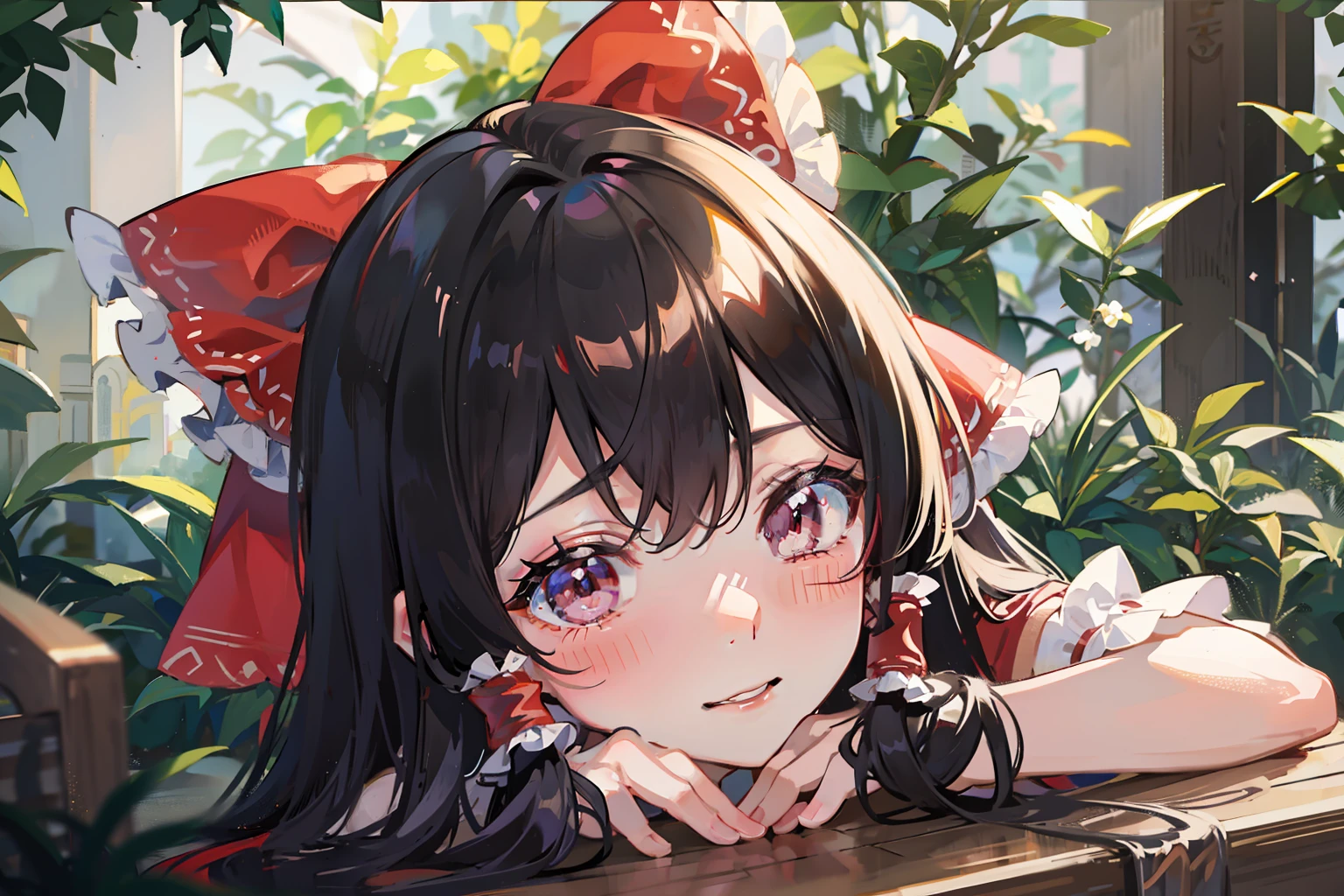soio，Borei Reimu，embarrassed from，with blush cheeks，kawaii
