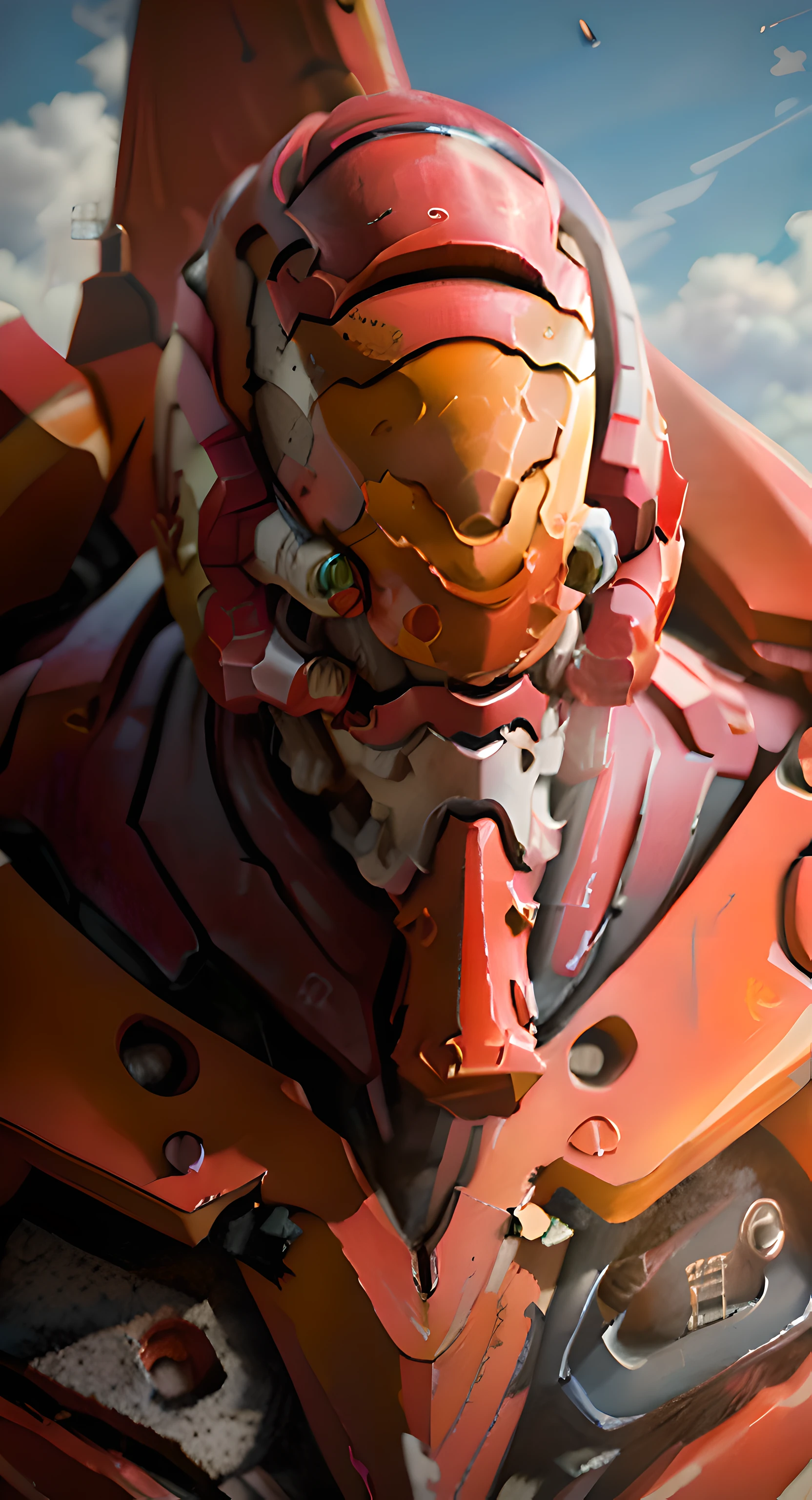 EVA02,Detailed EVA 02,EVA 02 head,close-up all over the body,the sky background,oil painted,最好质量,8K