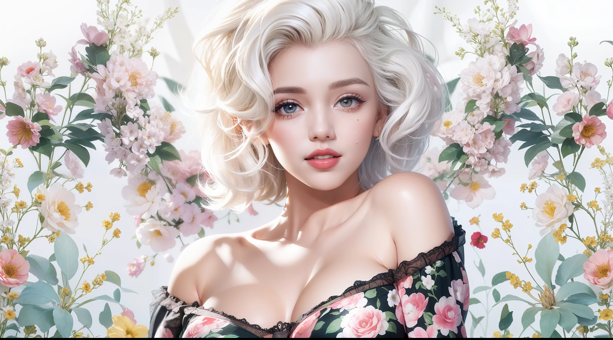 Marilyn Monroe stechu , posing on the groung , sexy lingerie, (white background:1.4), off shoulder, ((tachi-e)), original,(illustration:1.1),(best quality),(masterpiece:1.1),(extremely detailed CG unity 8k wallpaper:1.1), (colorful:0.9),(panorama shot:1.4),(solo:1.2), (ink splashing),(color splashing),((watercolor)), clear sharp focus,{ 1girl standing },,flower background, outdoors, lilyes, looking at viewer, make happy expressions,soft smile,pure,beautyfull detailed face and eyes,beautyfull intricacy clothing decorative pattern details, black hair,black eyes,colorwater