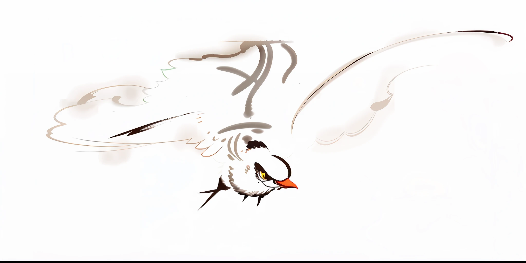 There is a bird flying in the air，sumi ink style，Inspired by Qi Baishi，Sumi-E style，inspired by Katsushika Ōi，qi baishi style，chinese brush pen illustration，sumi-e，Sumi - and，author：Shigeru Aoki，inspired by Kameda Bōsai，Sumi - Electronic Arts，feater，detail-rich。