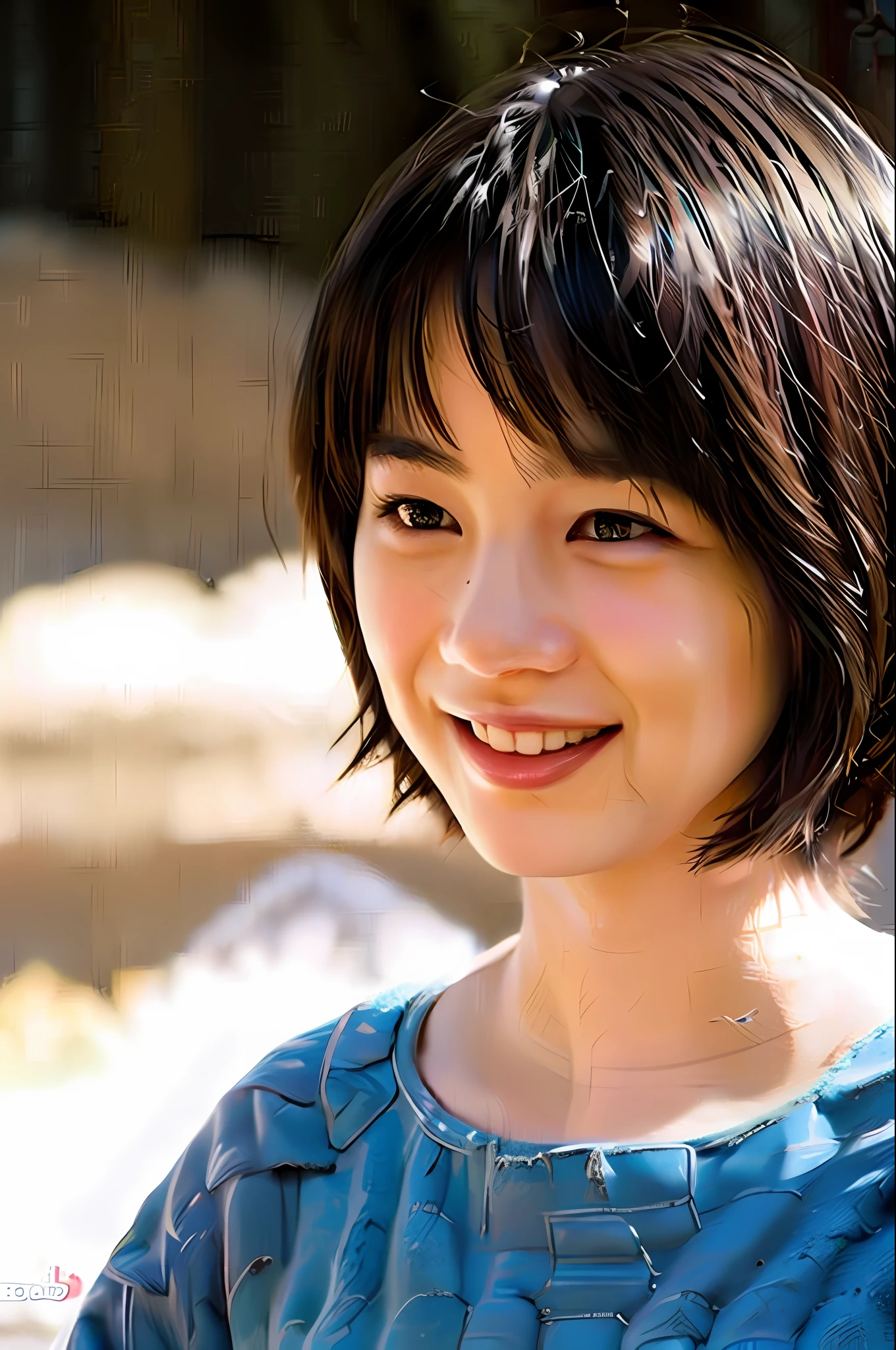 masterpiece, top quality, official art, very elaborate CG Unity 8K wallpaper, student girl, cute, very delicate and beautiful, super high definition, (photorealistic: 1.4) Golden hour lighting, (platinum shorthair: 0.8), (puffy eyes), looking at the beholder, facing forward, smiling, full body