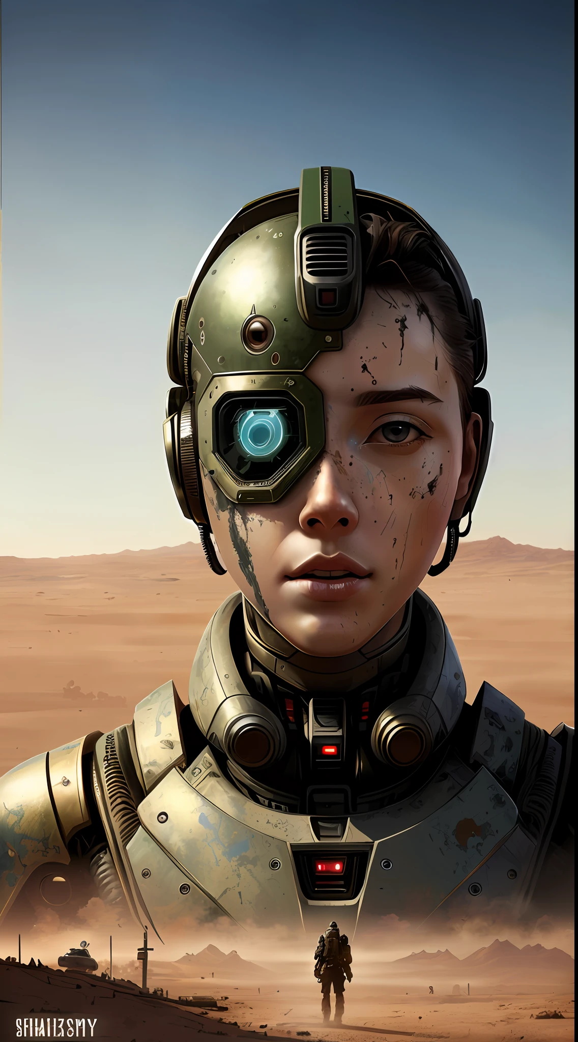 Highest Quality, Best Quality, Masterpiece, (Poster of a post-apocalyptic film about artificial intelligence, Take jobs away from human artists), postapocalypse, Desert punk, paint splatter, by Greg Rutkowsky, 32k