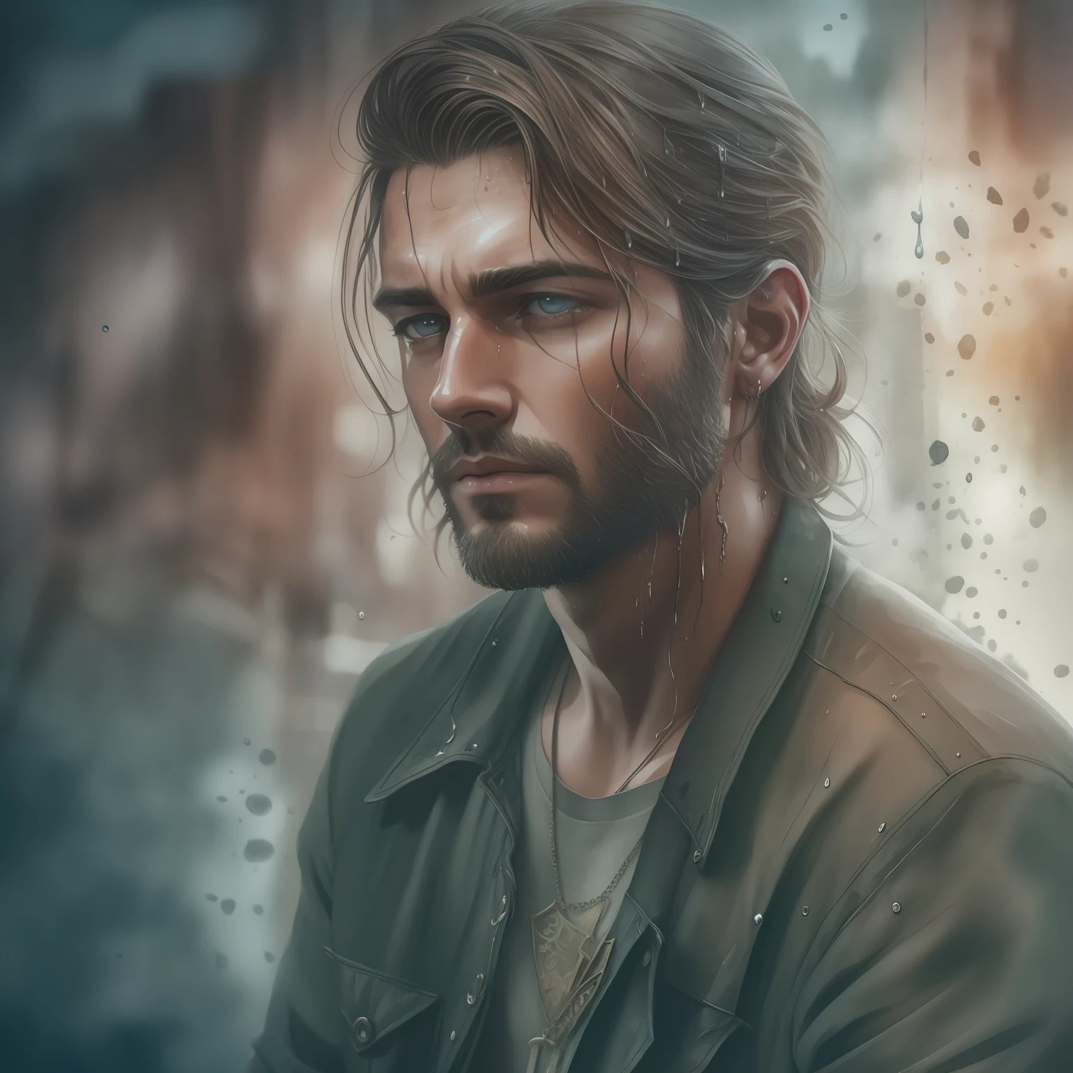 Digital art, watercolor, wet style, dreaming handsome man, highly detailed, grunge, detailed and intricate environment sharp focus, intricate details, highly detailed, cinematic lighting, high resolution, intricate details, detailed face