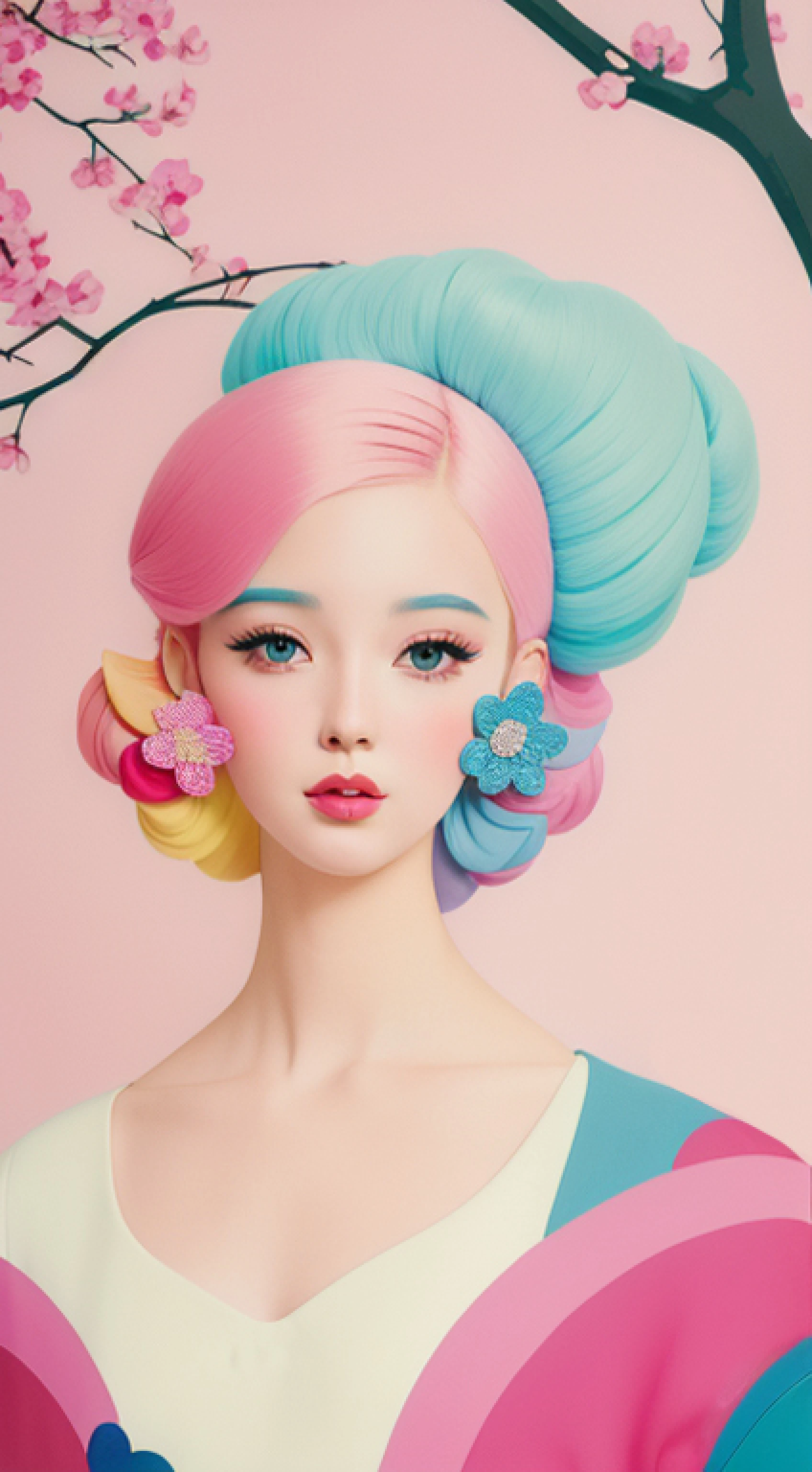 there is a painting of a woman with a tree on her head, branches sprouting from her head, inspired by George barbier, tara mcpherson, brittney lee, blowing bubblegum, lisa frank & sho murase, by Shinoda Toko, inspired by Hsiao-Ron Cheng, japanese pop surrealism, colorful illustration, colorfull illustration, fantasy pop art, inspired by Victor Mosquera, bubblegum