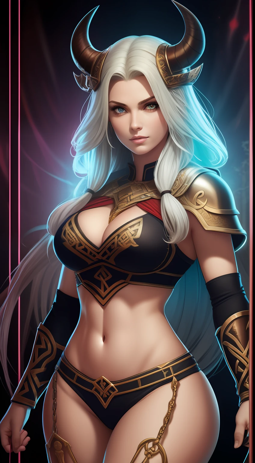 melhor qualidade, bioluminescente , Mulher, guerreira viking, 28 anos loira, corpo inteiro, Blusa de Couro, 8k