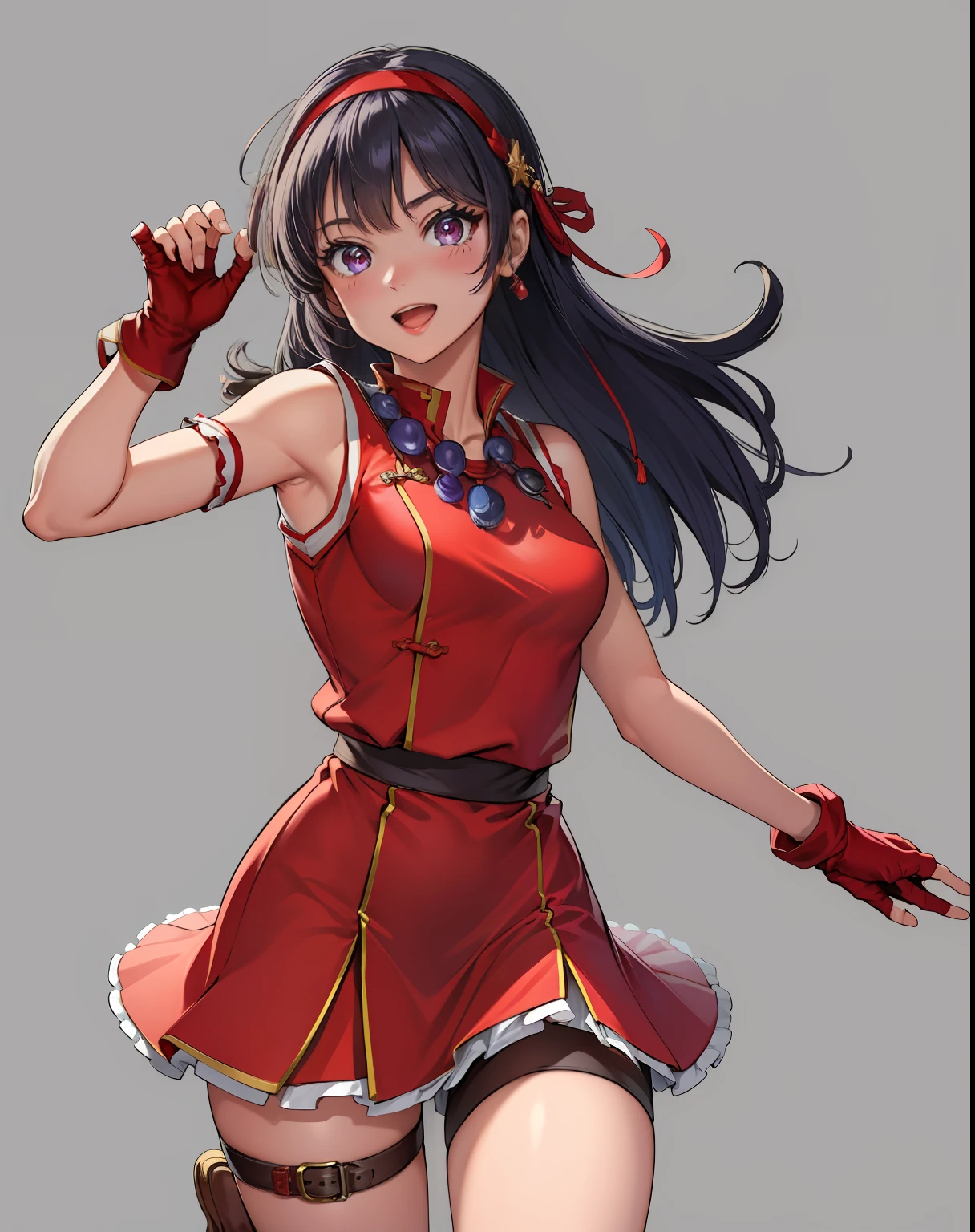 (masterpiece, best quality, high resolution),cowboy shot, 1girl, solo, athenams, hairband, chinese clothes, red dress, gloves, hair ornament ,bare shoulders, ahegao