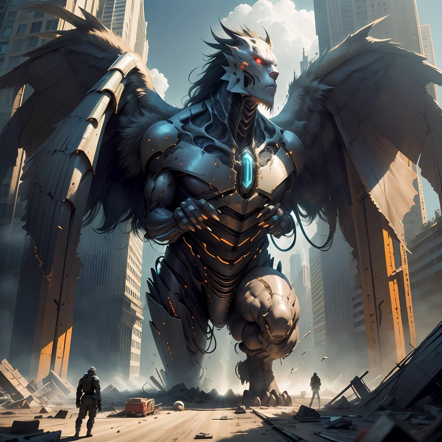 Super huge monsters,Destroy the city by wielding giant claws,Shoot down the fighter that fired,Ground forces attacking monsters,Scattered fleeing crowds,fire glow,Collapsed buildings,Cracked ground,Glass shards,Stones,rebar,
Sunlight strong,The effect of light and shadow on the face is intense,The relationship between light and dark is strengthened,Halo,high qulity,super-fine,Detailed pubic hair,Accurate,tmasterpiece,Works of masters,Best image quality,Detail portrayal is of higher quality,high detal,超高分辨率,8K分辨率, --auto