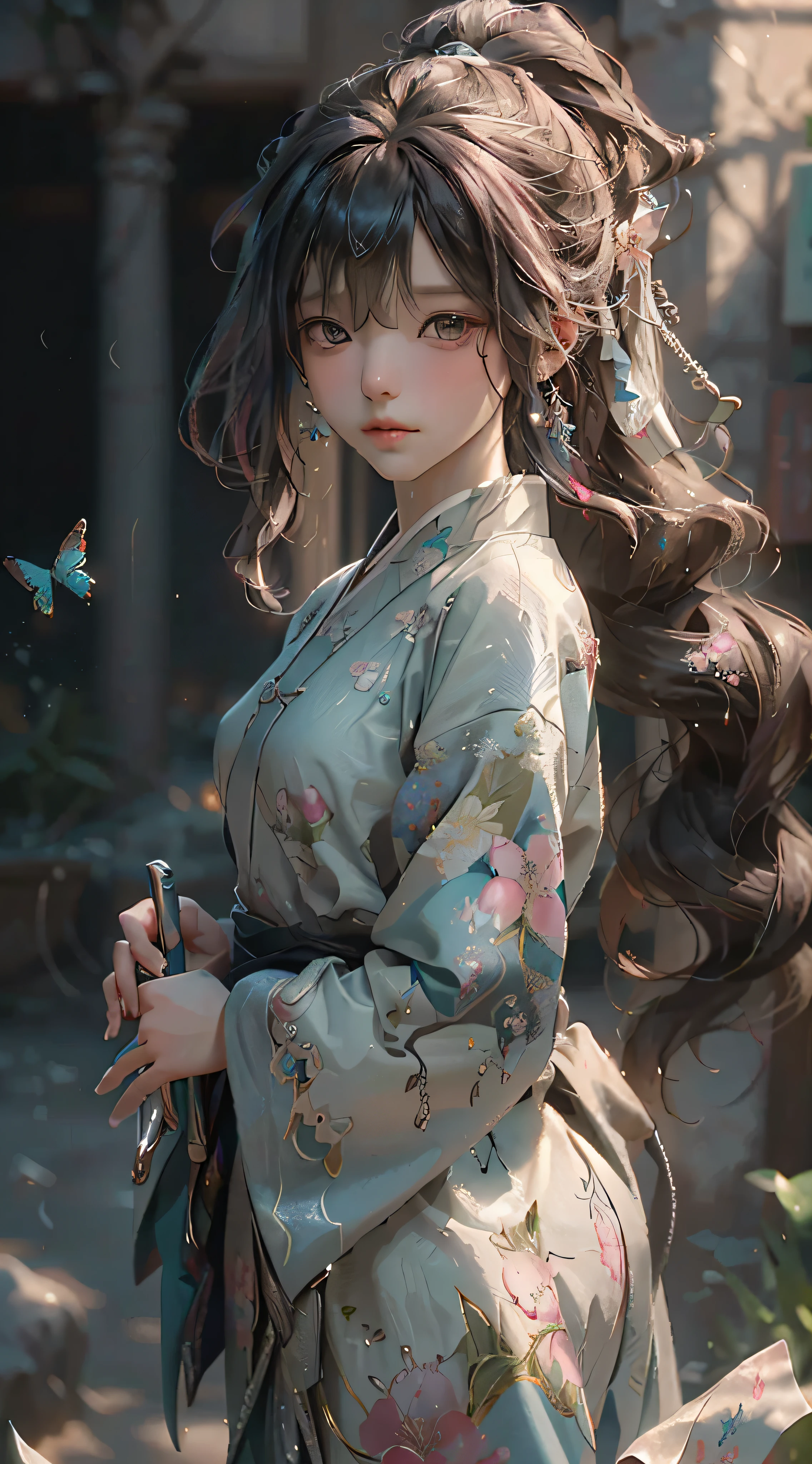 (8k, RAW photo:1.2), best quality, ultra high res,dramatic angle,(fluttered detailed color splashs), (illustration),(((1 girl))),(long hair),(rain:0.9), (头饰:1.4),少女身边有一座古宫,汉服,(重点),彩色水墨画,(泼彩),泼彩,(((colorful))),(素描:0.8) , Masterpiece, best quality, beautiful painted, highly detailed,(denoising:0.6),[splash ink],((ink refraction)), (beautiful detailed sky),moon,highly,detaild,(masterpiece, best quality, extremely detailed） CG unity 8k壁纸，杰作，最好的质量，超详细），（石蒜），