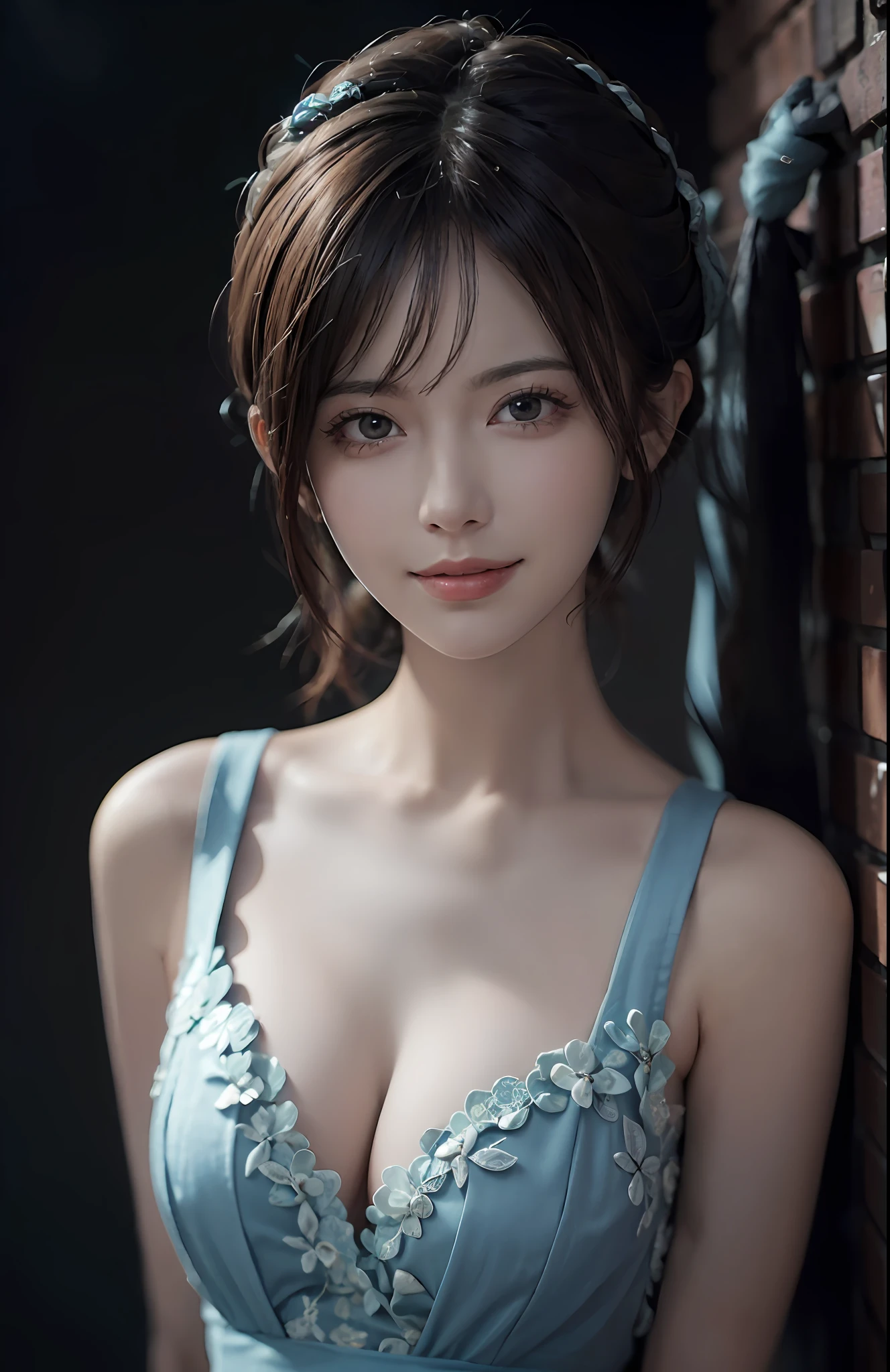 (A hyper-realistic) , (illustratio), (Increase the resolution), (8K), (ighly detailed), (The best illustrations), (beatiful detailed eyes), (best qualtiy), (ultra-detailliert), (masterpiece), (wall-paper), (详细的脸), 独奏,A -yeld gi looking at the viewers, delicate detail, A detailed face, murky, deep-shadows, Unobtrusive, pureerosfaceace_v1, a smile, baby-face