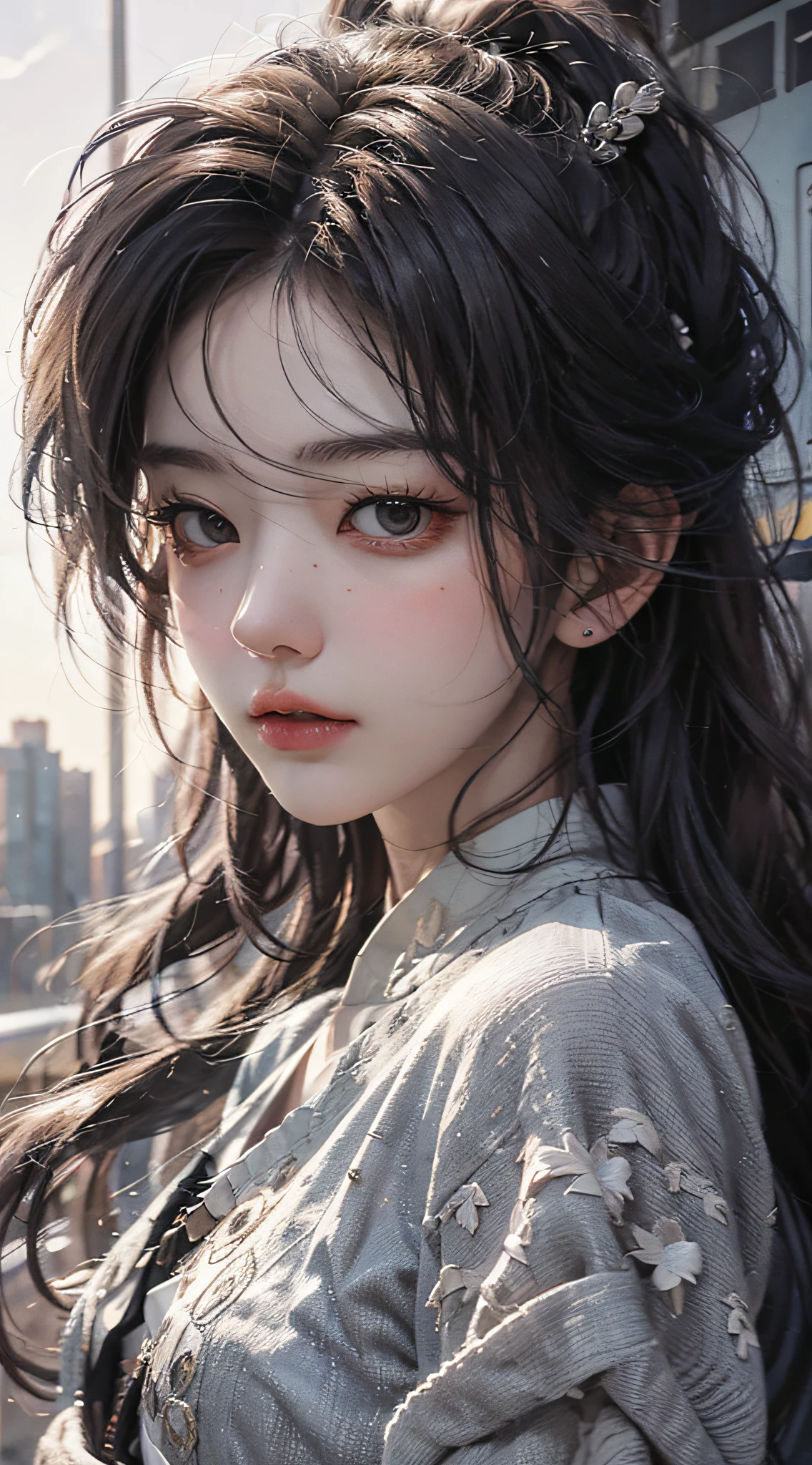 Highest image quality，Outstanding details，超高分辨率，（Fidelity：1.4），The best illustration，Favor the details，1girll，Delicate and beautiful face，mechs，locomotive，The background is the city of the future