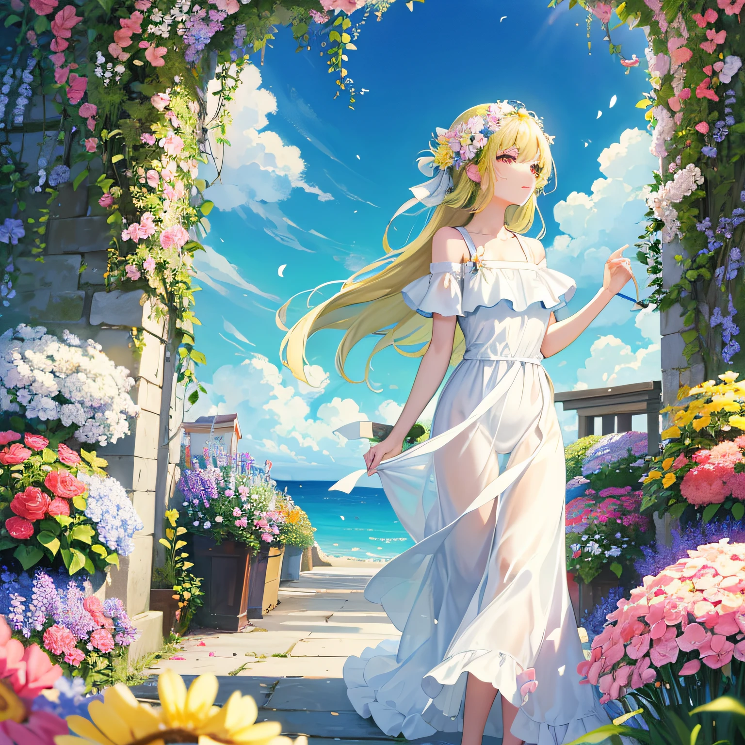 Chapter I：Encounter in a sea of flowers

Summer afternoon，The sun shines on the lush sea of flowers，Brilliant colors sway gently in the breeze。A girl in a white dress walks alone among the flowers，Enjoy this wonderful moment。 --auto