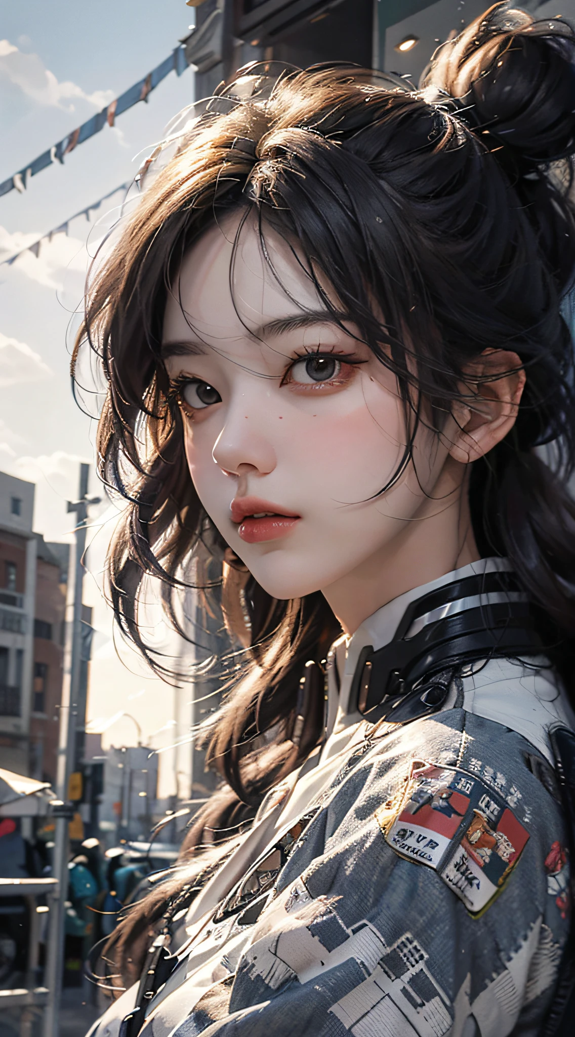 Highest image quality,Outstanding details,超高分辨率,(Fidelity:1.4),The best illustration,Favor the details,1girll,Delicate and beautiful face,mechs,locomotive,The background is the city of the future