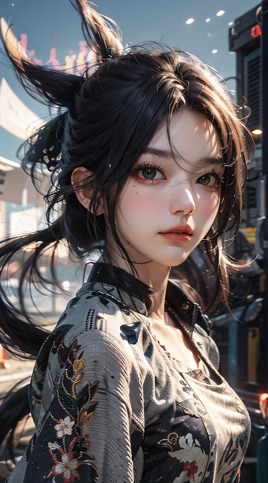 Highest image quality，Outstanding details，超高分辨率，（Fidelity：1.4），The best illustration，Favor the details，1girll，Delicate and beautiful face，mechs，locomotive，The background is the city of the future