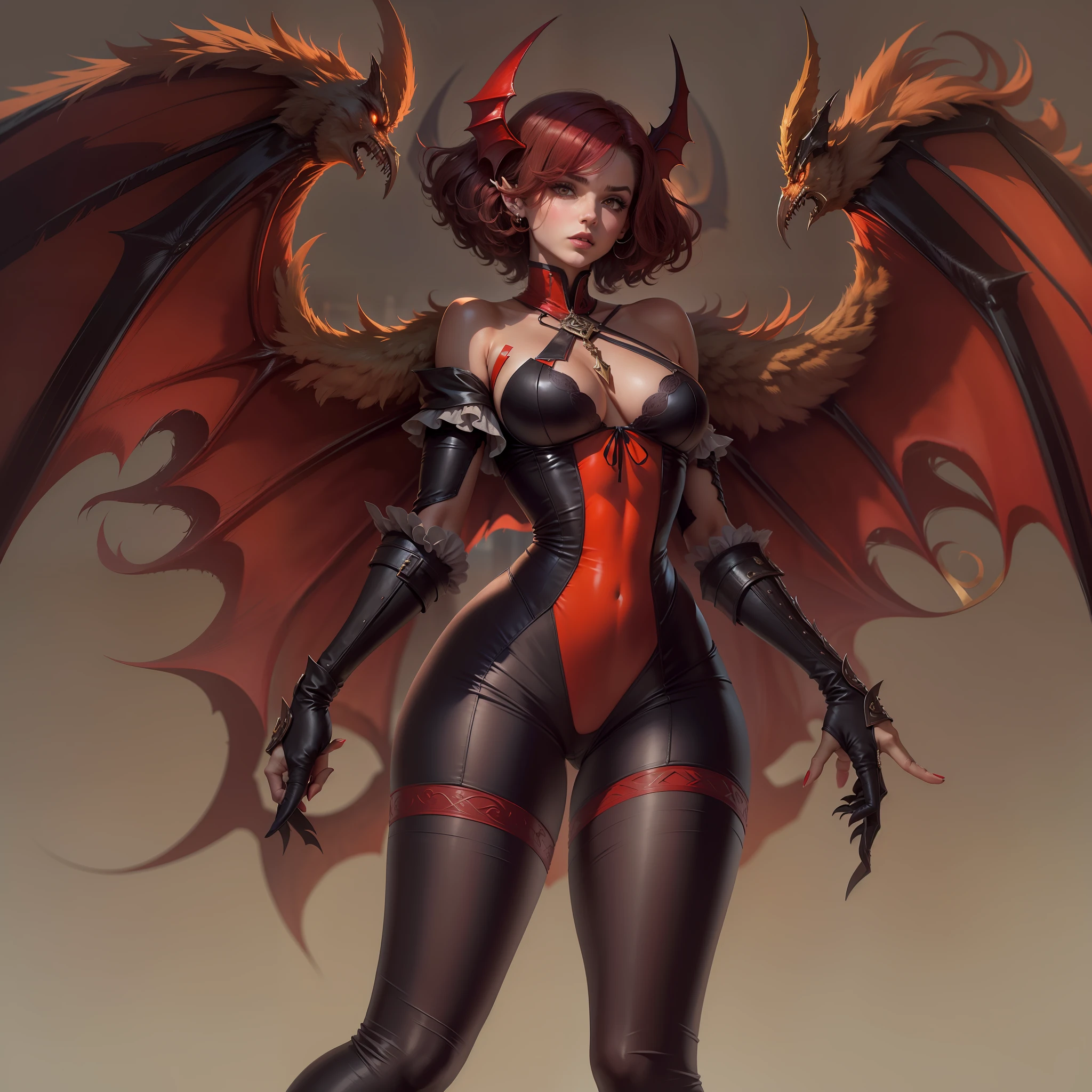 1 menina, succubus, castlevania, (((cabelo curto))), (((short hair)))), cabelo vermelho, ruiva, asas de morcego, asas grandes, big bat wings castlevania, 30 anos, espartilho preto, look of malice, olhar SENSUAL, corpo exposto, mostrando corpo, de costas, lingerie sensual, dinamic angle