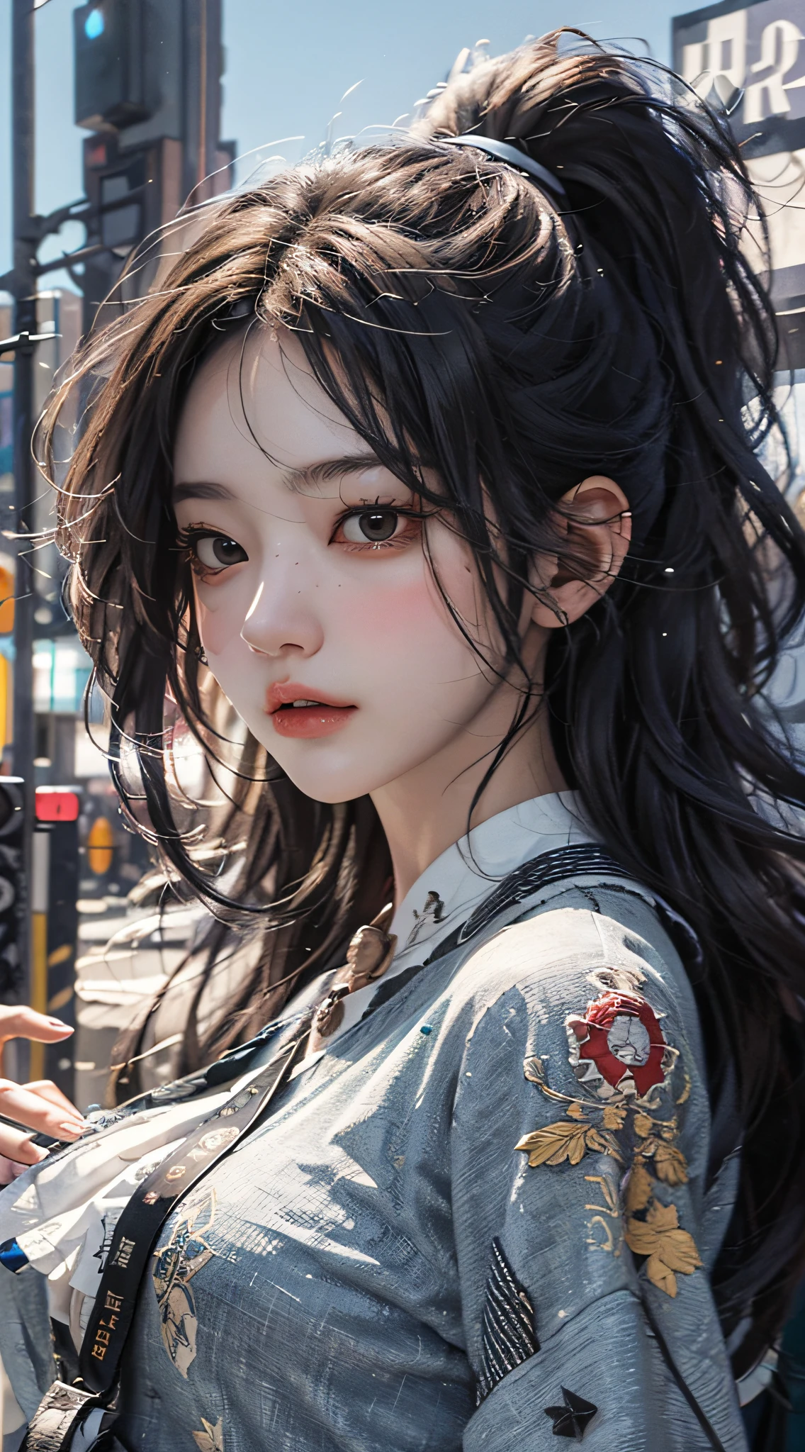 Highest image quality，Outstanding details，超高分辨率，（Fidelity：1.4），The best illustration，Favor the details，1girll，Delicate and beautiful face，mechs，locomotive，The background is the city of the future