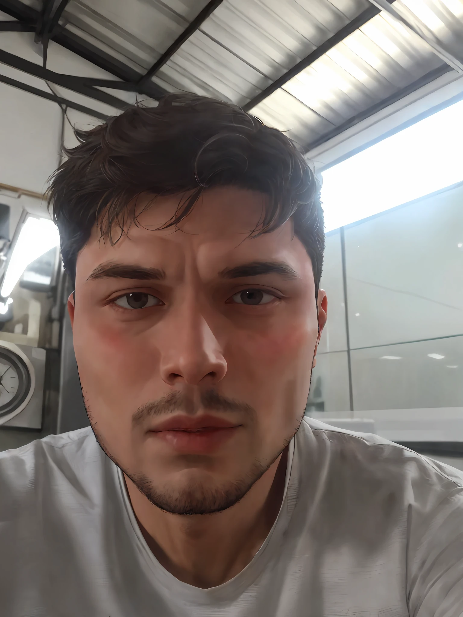 Man in gray shirt looking at the camera, rosto suado, ligeiro restolho, restolho curto, 2 8 anos, imagem frontal, 2 9 anos, 2 7 anos, em torno de 1 9 anos, 2 4 anos, 2 3 anos, Streamer do Twitch / Jogador Ludwig, restolho raspado, 3 2 anos