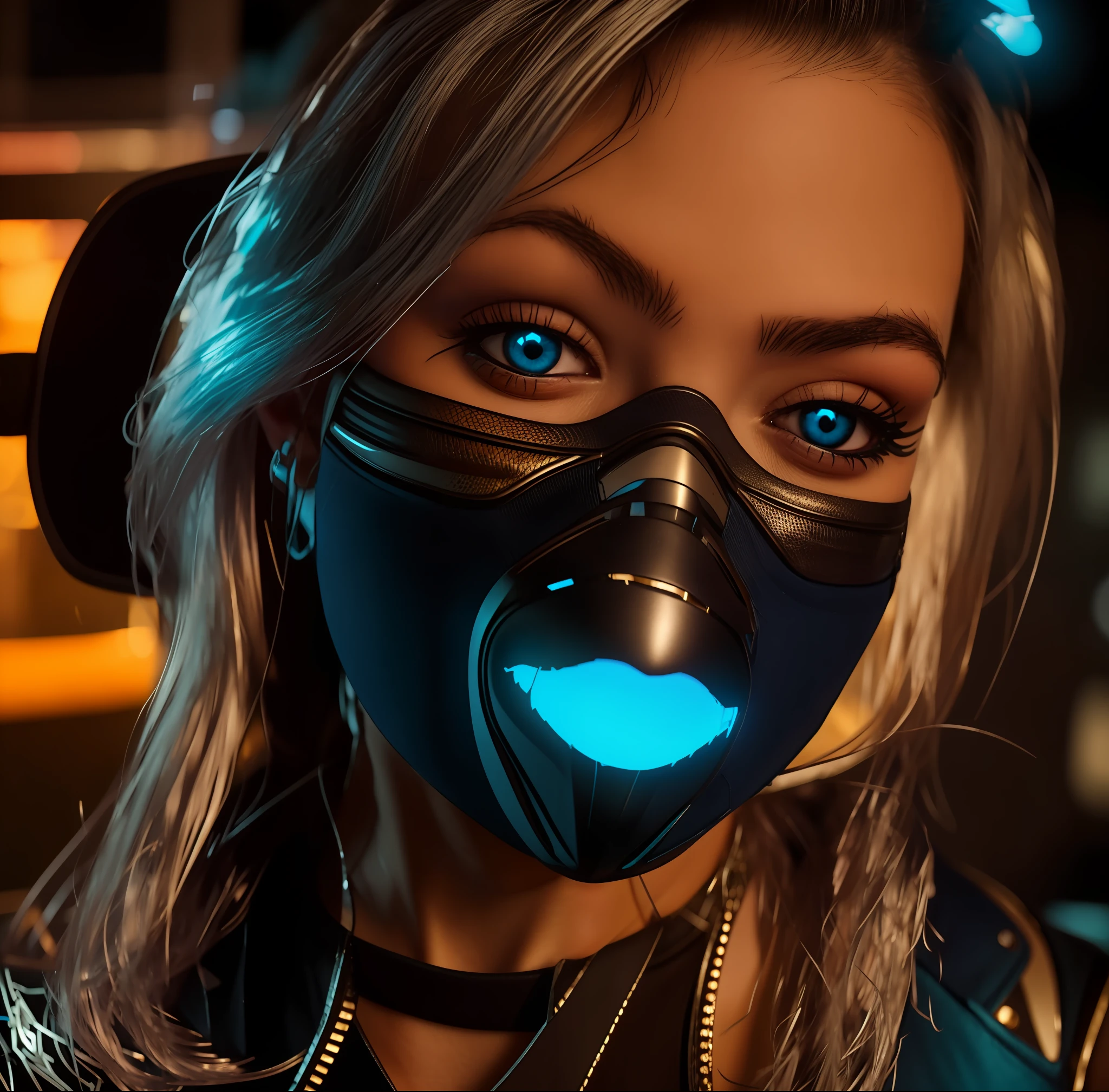 With futuristic cyberpunk mask