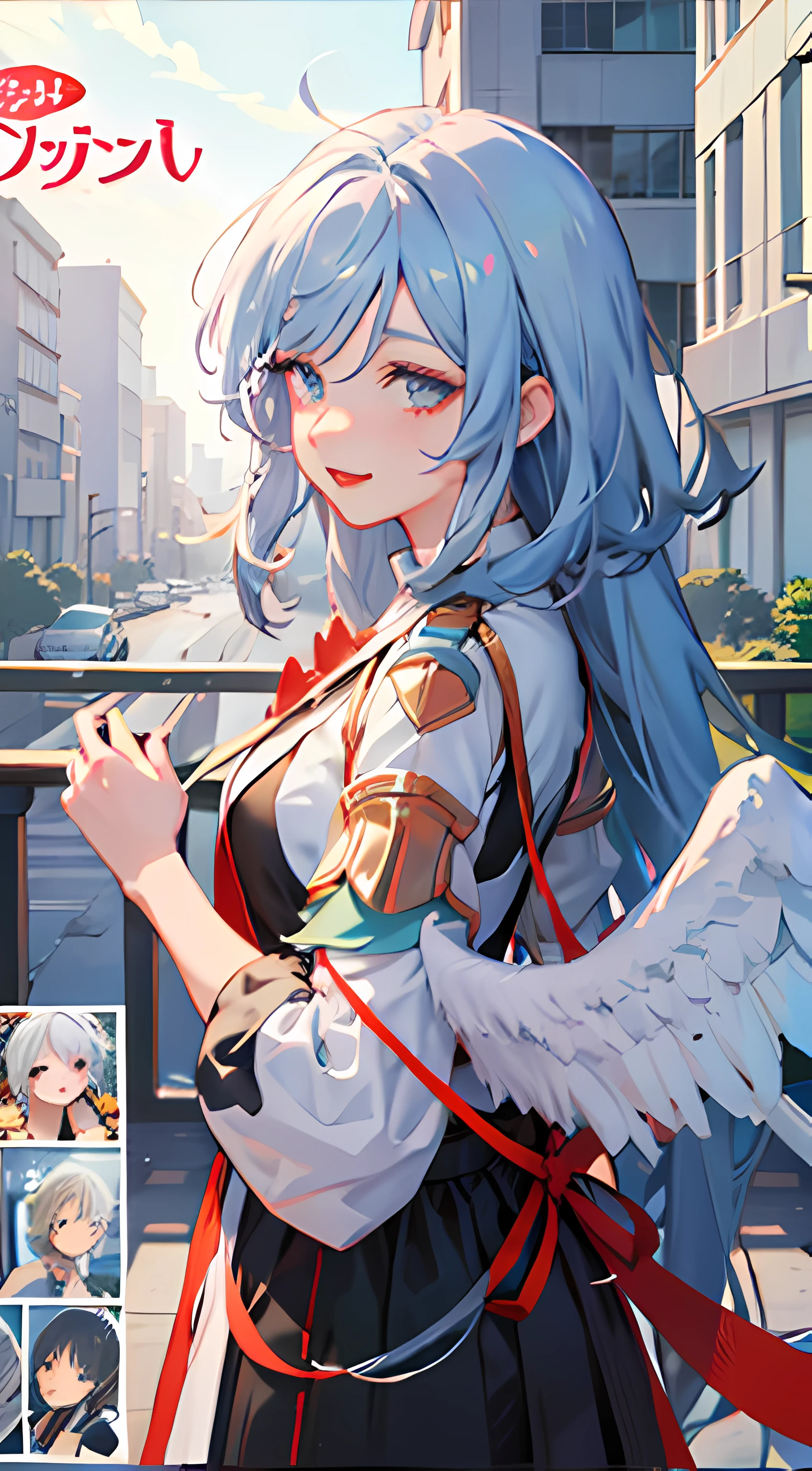 animemanga girl, Official artwork, cheerfulness, very high res, future, Official anime artwork, anime key visual, Beautiful, promo art, illustration, Vivid, offcial art , the wallpaper, Grand, Anime，key visual, Anime，Angel wings，White-haired god，Guweiz on Pixiv