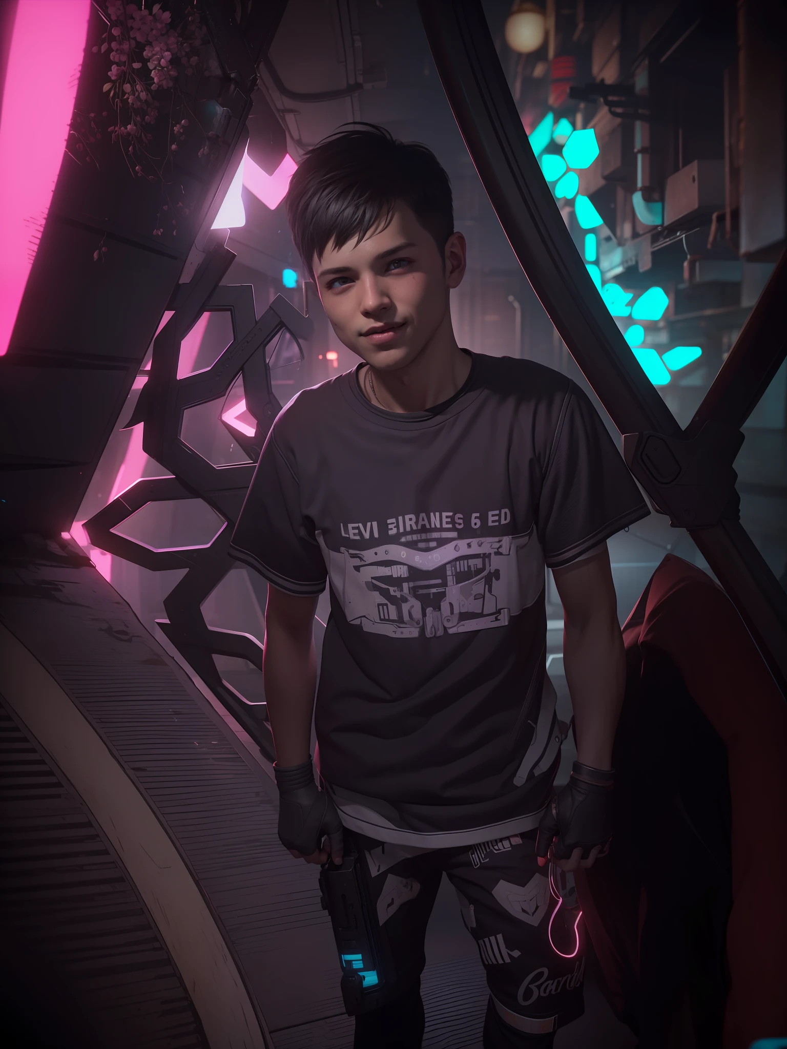 A boy cyberpunk, ultra UHD, ultra detailed, violet perple cinematic, highres, smiles, unreal engine 5 making