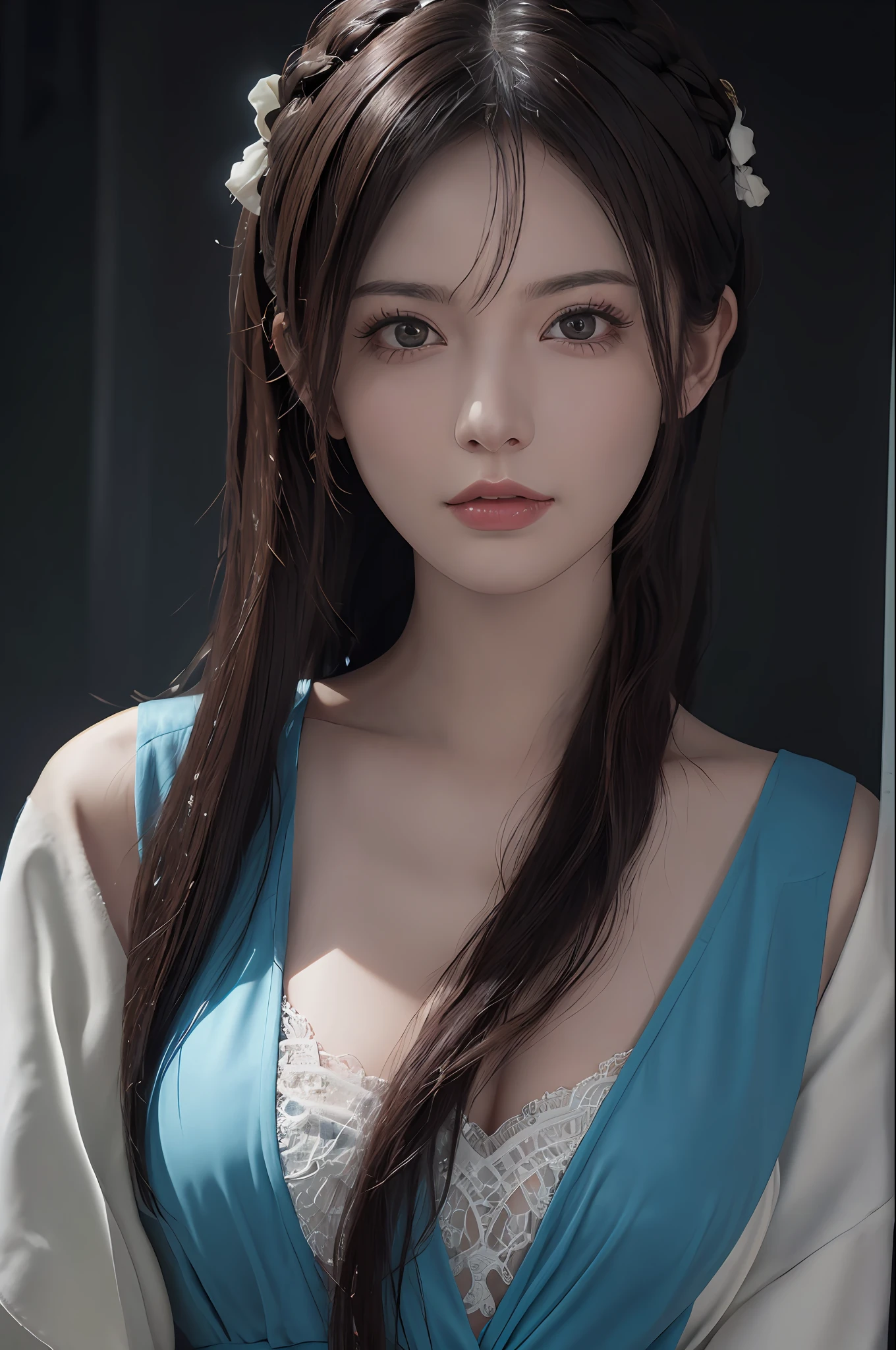 (masuter piece:1.3)、(8K、Photorealsitic、Raw photography、top-quality: 1.4)、10yaers old、(1girl in)、cute face、beautiful countenance、baby-face、(Lifelike face)、(A dark-haired、Long straight hair:1.3)、Beautiful hairstyle、realisticeyes、Beautiful details、(real looking skin)、Beautiful skins、absurderes、enticing、超A high resolution、A hyper-realistic、high-detail、the golden ratio