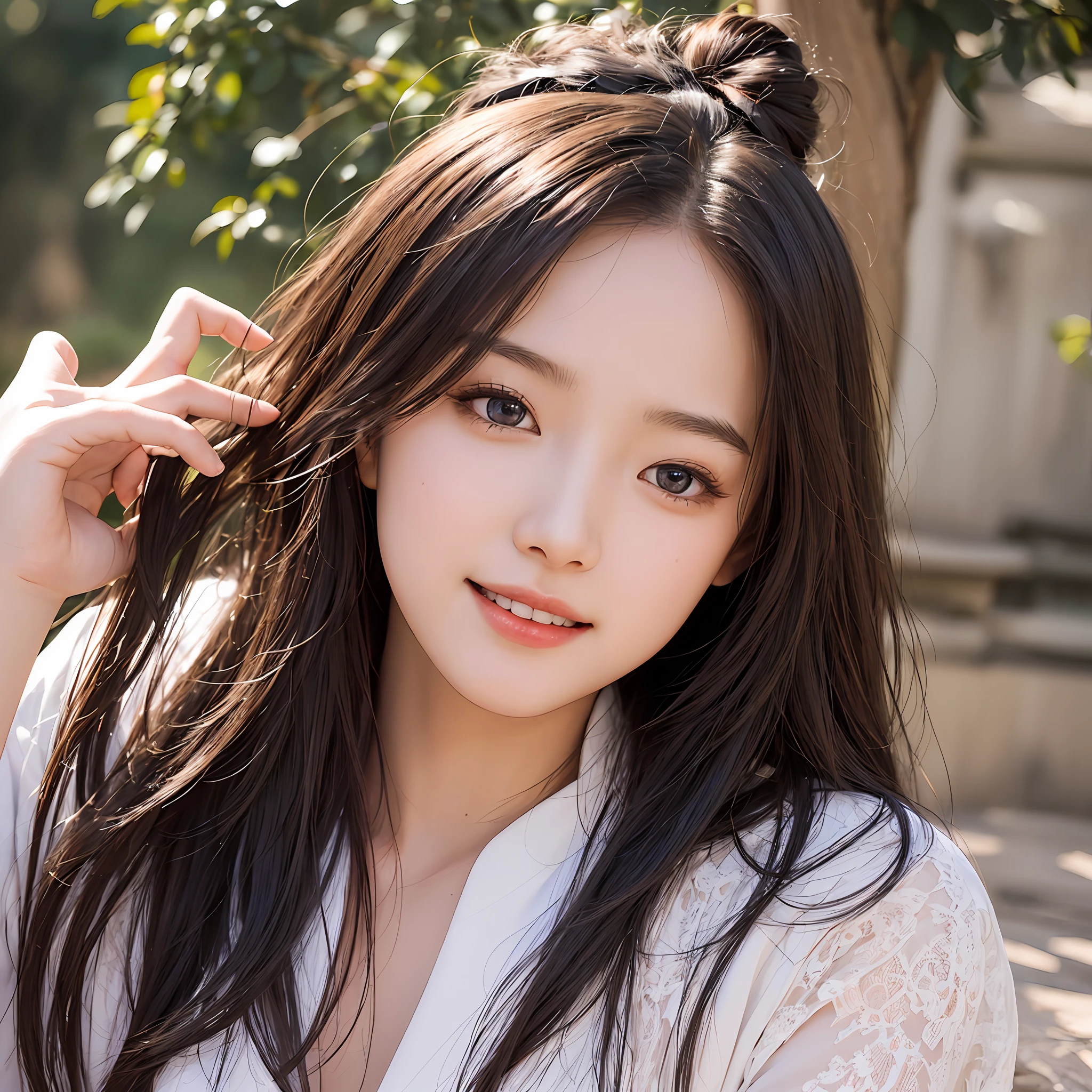 masterpiece, best picture quality, high quality, beautiful girl, Japanese, Japanese school girl, popular Korean makeup, detailed, swollen eyes, detailed eyes, detailed skin, beautiful skin, ultra high resolution, (reality: 1.4), very beautiful, slightly younger face, beautiful skin, slender, (ultra realistic), (illustration), (high resolution), (8K), (highly detailed), (best illustration), (beautifully detailed eyes), (super detailed), (wallpaper), (detailed face), looking at viewer, fine details, detailed face, pureerosfaceace_v1, smiling, looking straight ahead, looking straight ahead, angle from waist up, realistic photo, bright lighting, professional lighting, blonde, long hair, dark abandoned, big red moon, gorgeous red and black dress, mature woman,キスショット・アセロラオリオン・ハートアンダーブレード